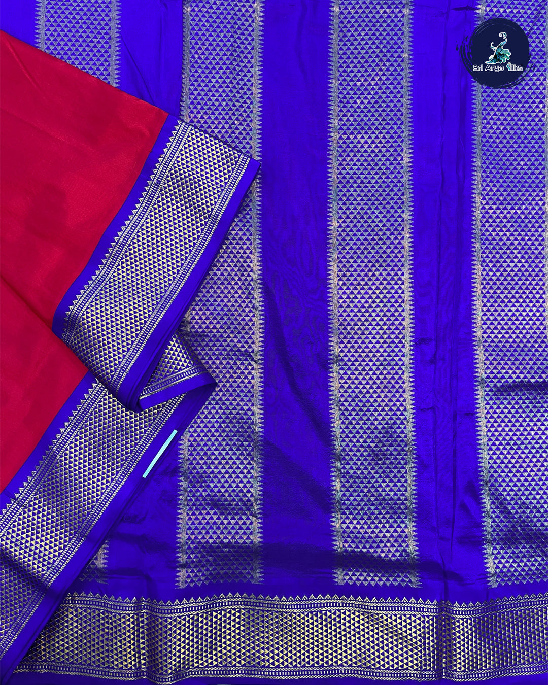 Red and Blue 10 yard Madisar Pure Silk Saree