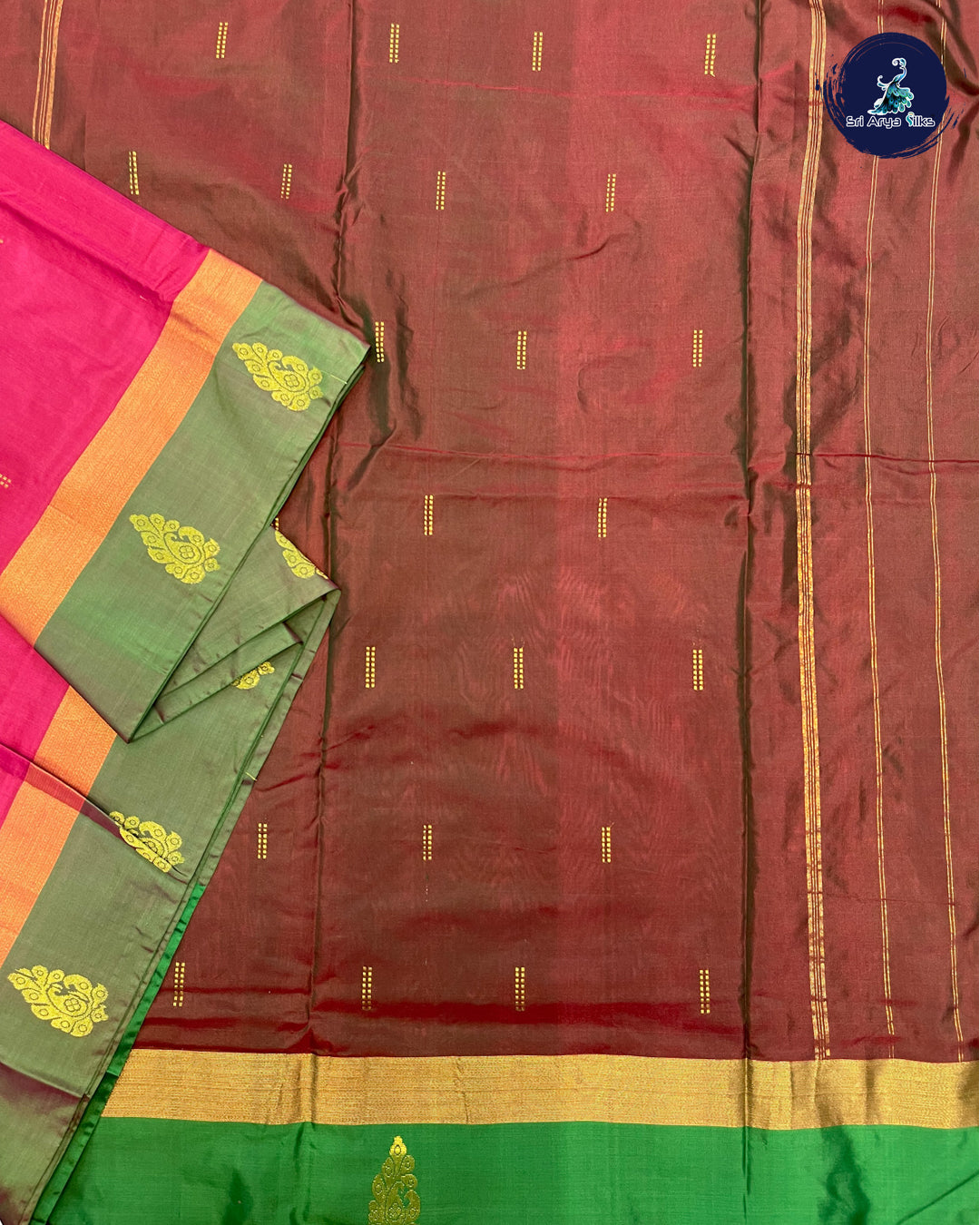 Pink and Green Dual Shade 10 Yards Half Pure Kanchipuram Silk Sare