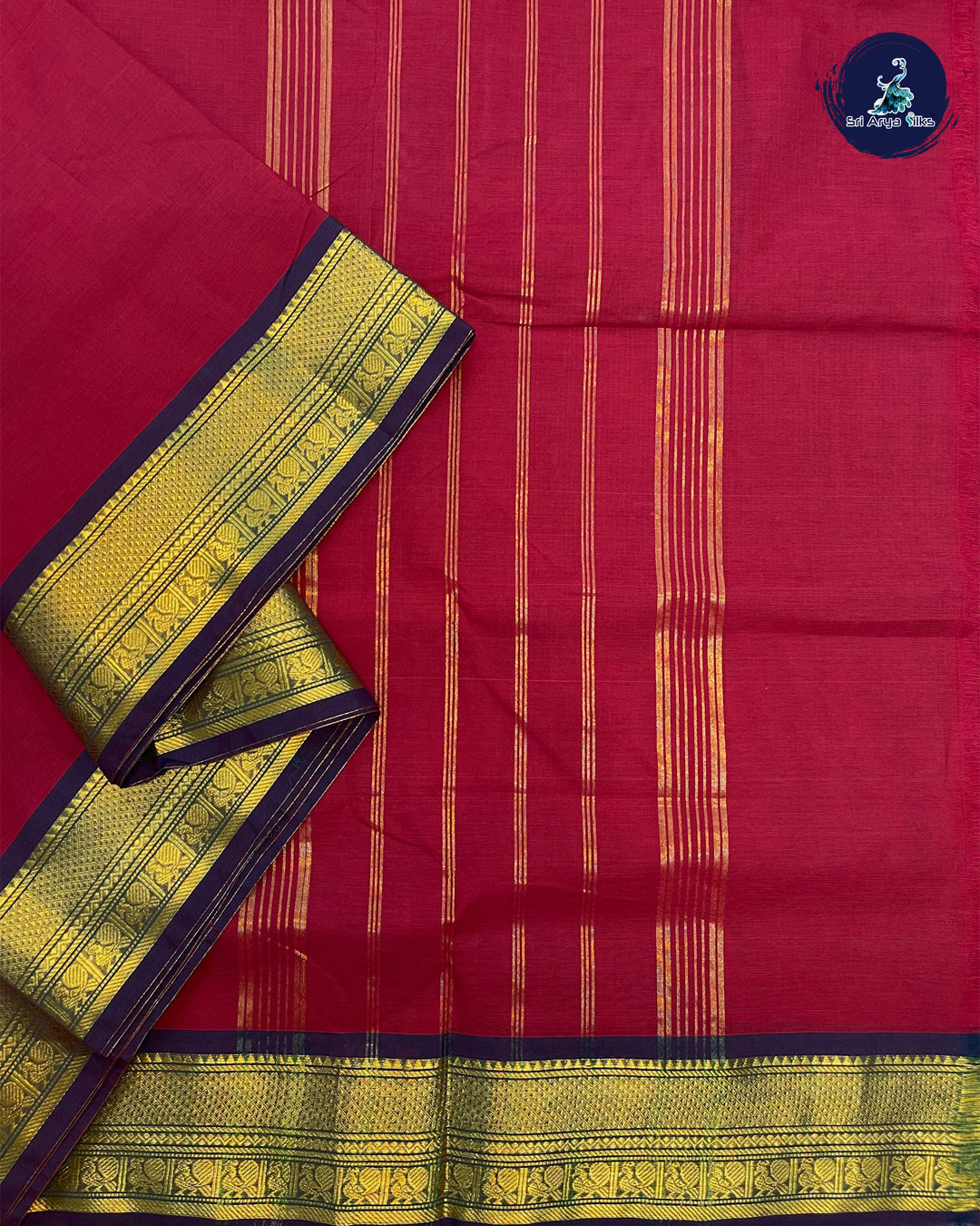 Red and Green 10 Yards Madisar Cotton Saree