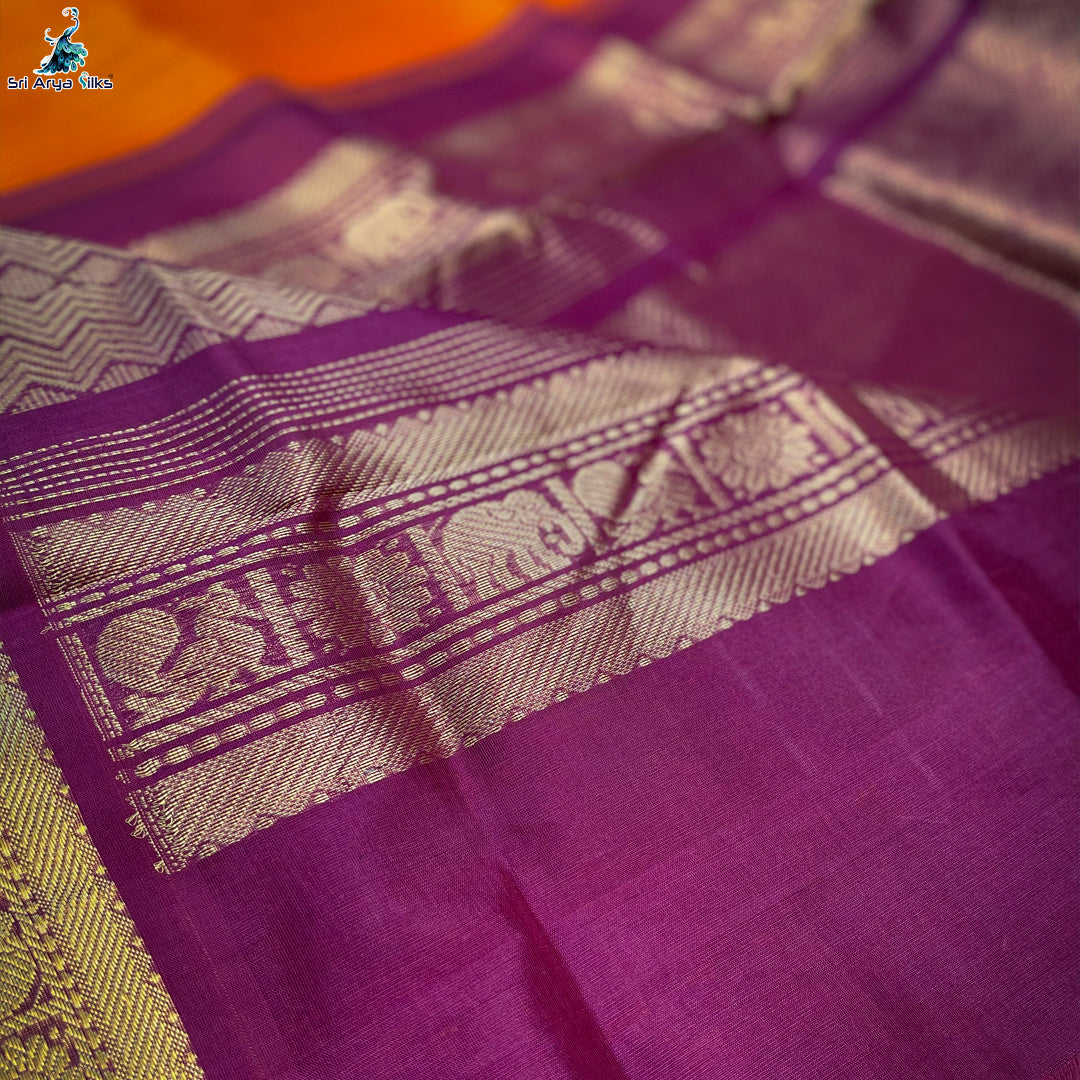 Orange and Maroon Handloom Silk Cotton Saree