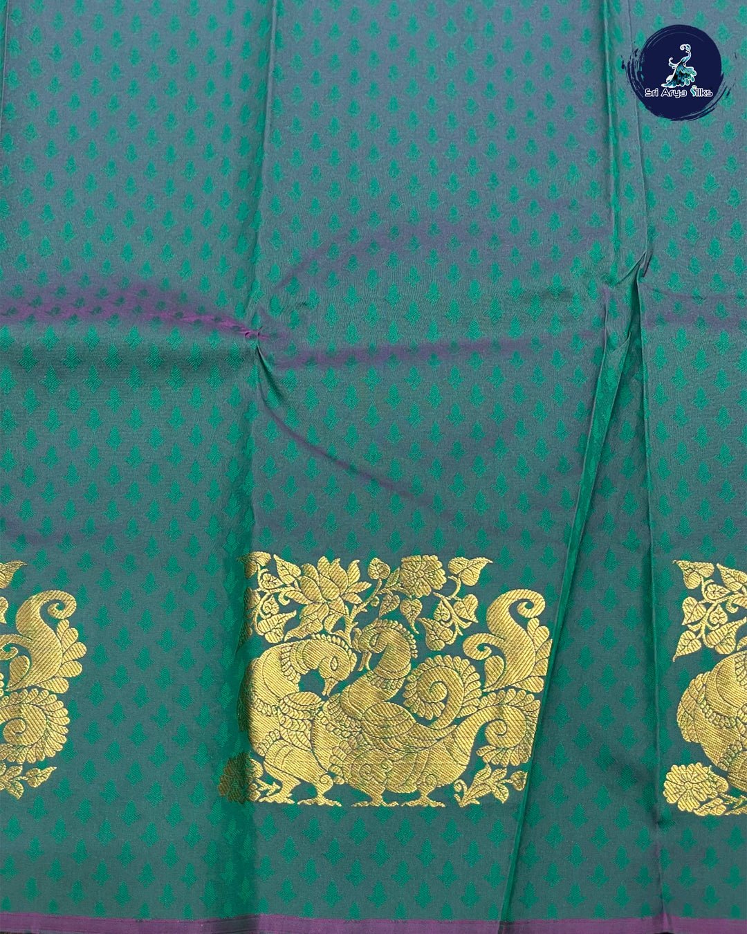 Peacock Blue Kanchipuram Half Pure Silk Saree