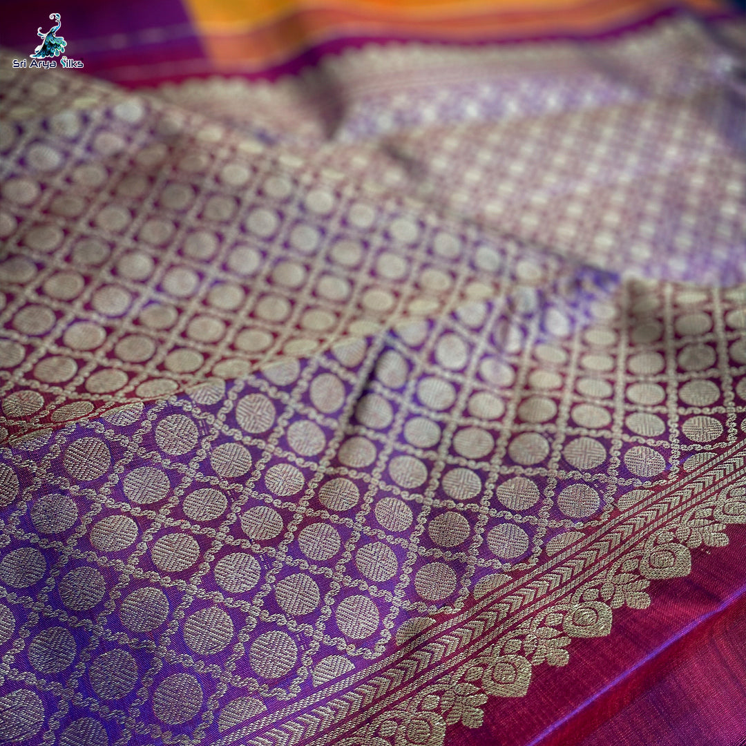 Mango Yellow and Purple Half and Half Pure Kanchipuram Silk Saree