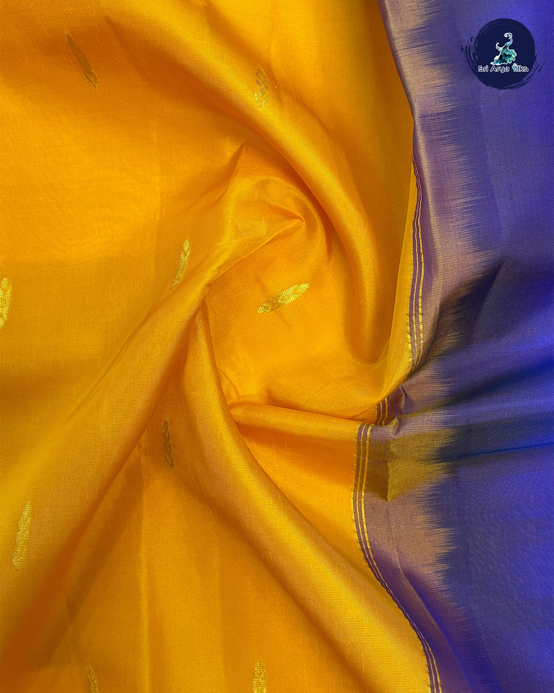Bright Yellow and Blue Pure Kanchipuram Silk Saree