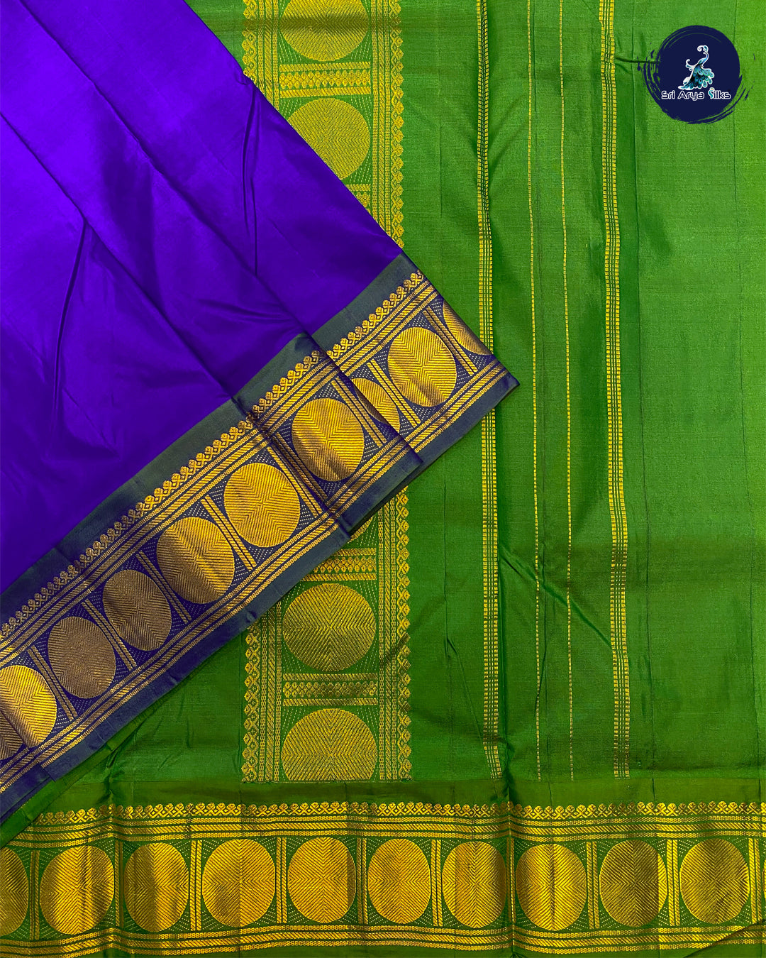 Blue And Green Pure Kanjivaram 10yards Silk Madisar Saree