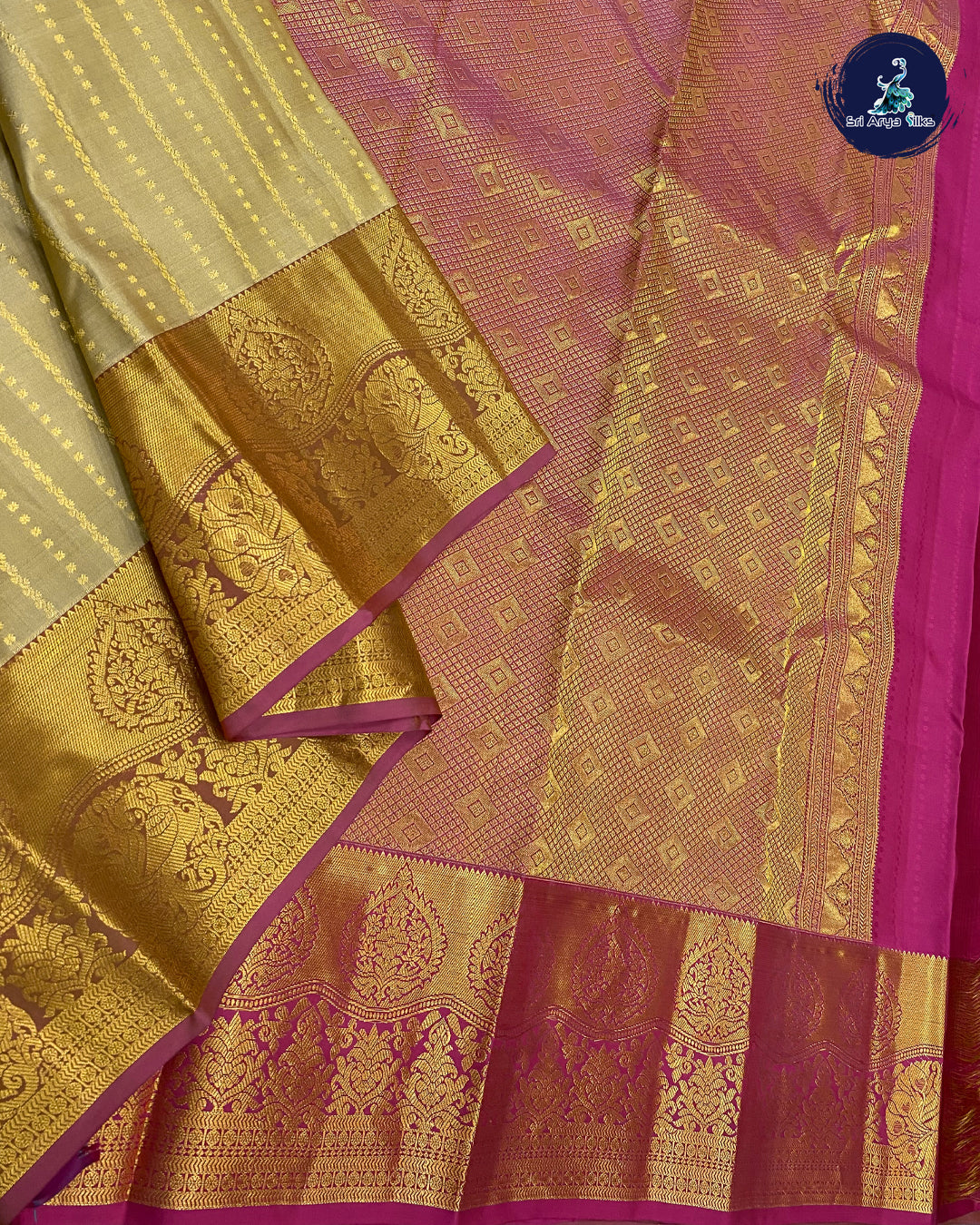 Beige Pink Traditional Silk Saree With Pink Blouse & Buttas Pattern