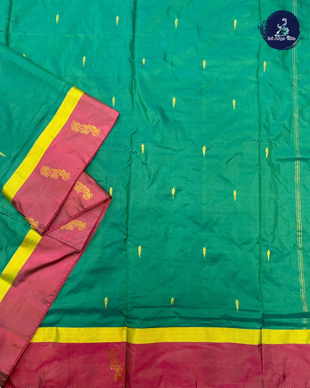 Light Green and pink Dual Shade 10 Yards Half Pure Kanchipuram Silk Saree
