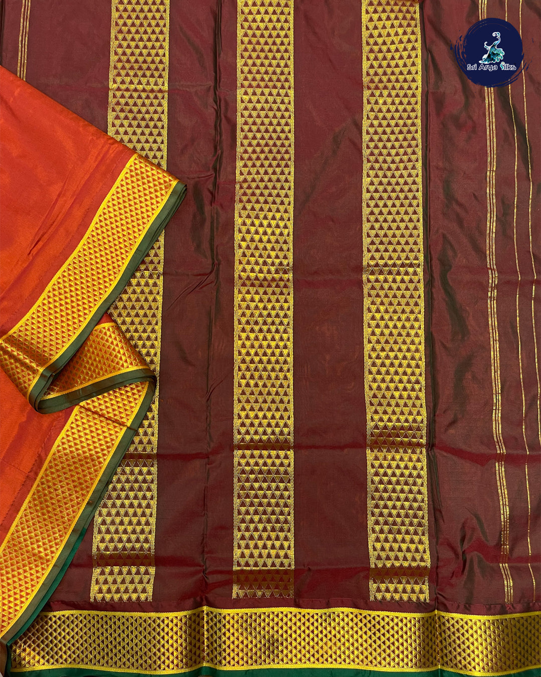 Brick and Maroon Dual Shade 10 Yards Half Pure Kanchipuram Silk Saree