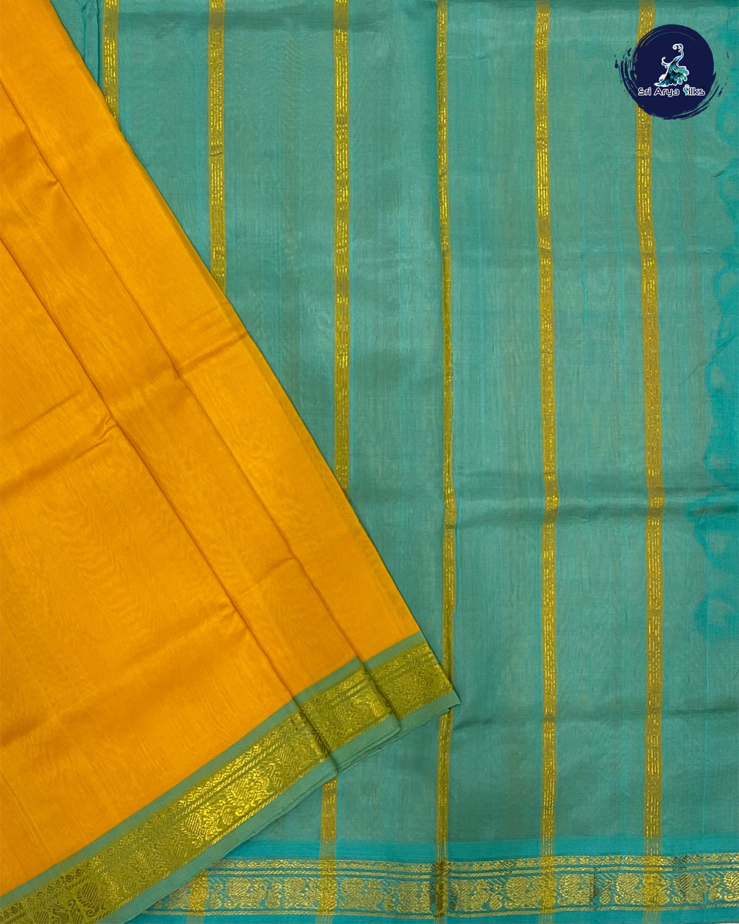 Yellow and Teal Madisar Handwoven Pure Silk Cotton Saree (10 Yards)
