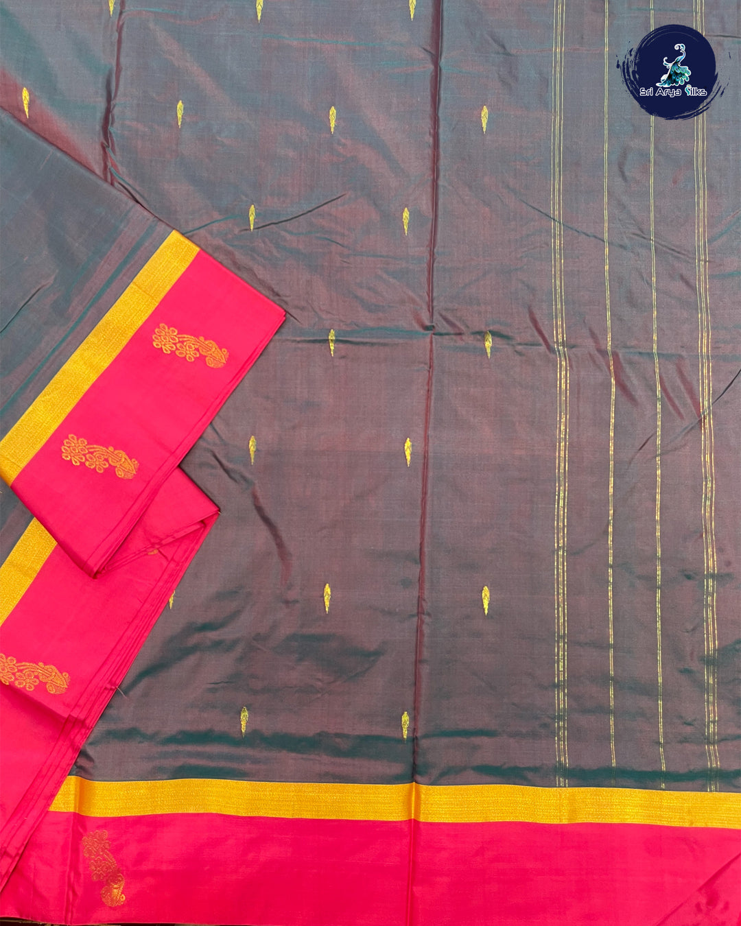 Purple and Pink Dual Shade 10 Yards Half Pure Kanchipuram Silk Saree