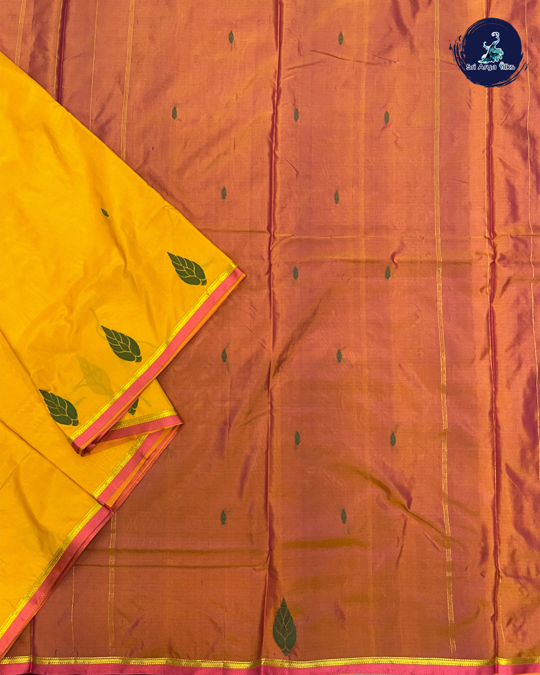 Mustardy Yellow and Orange Dual Shade 10 Yards Half Pure Kanchipuram Silk Sare