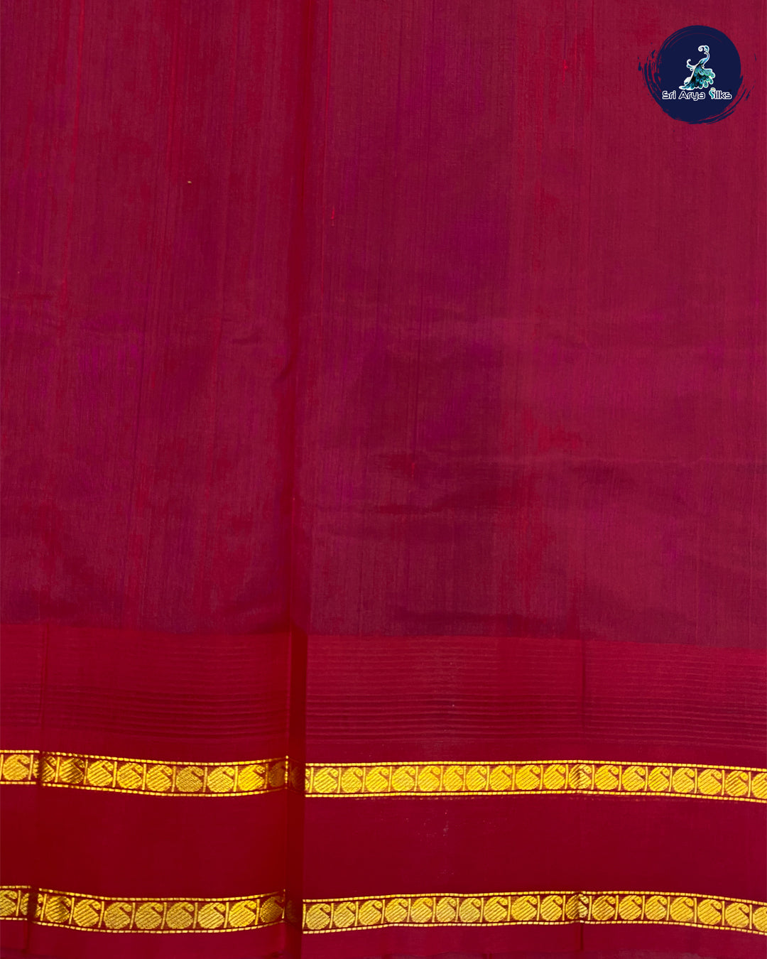 Navy Blue Korvai Silk Cotton Saree With Maroon Blouse & Plain Pattern