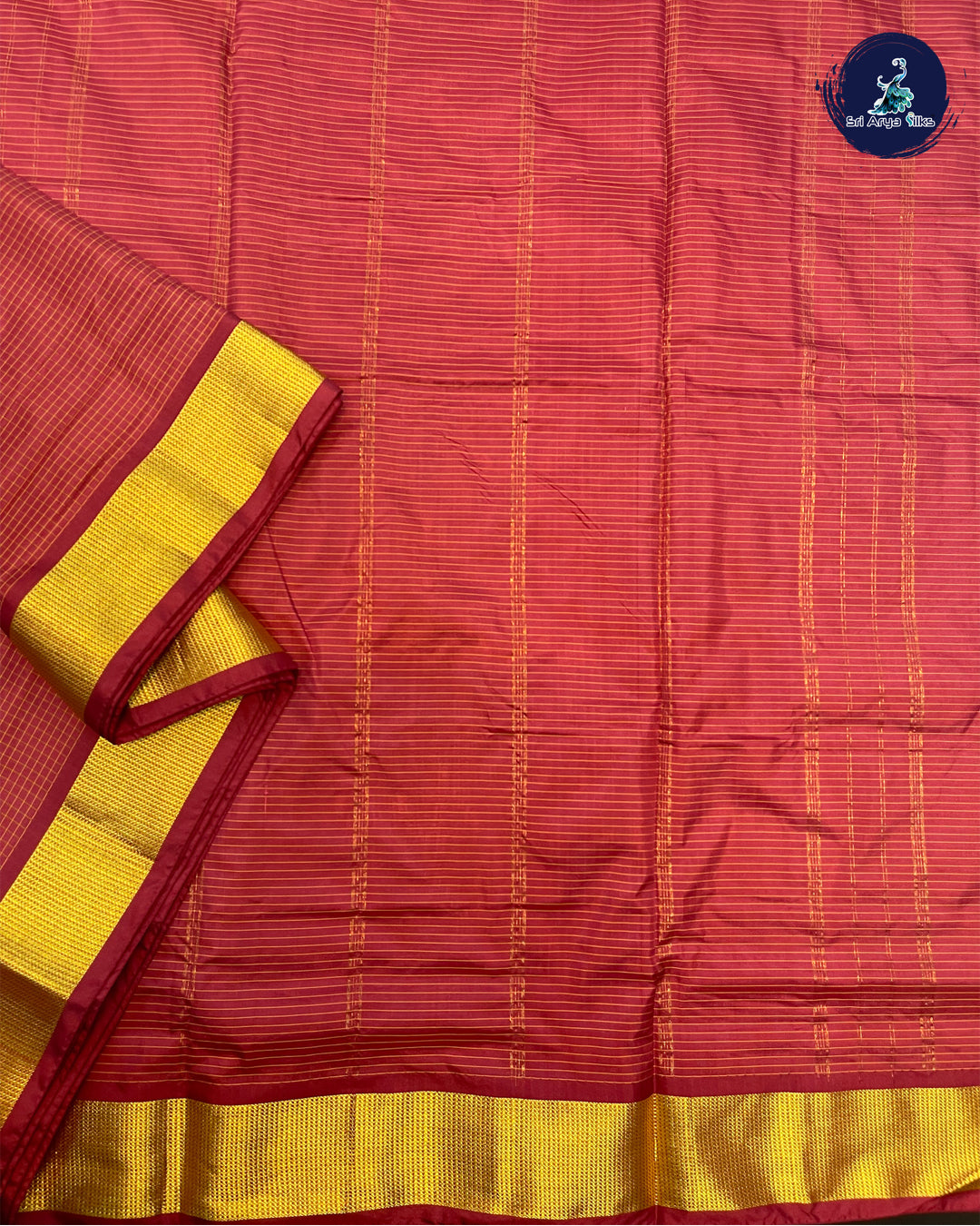 Dark Peach Dual Shade 10 Yards Half Pure Kanchipuram Silk Saree