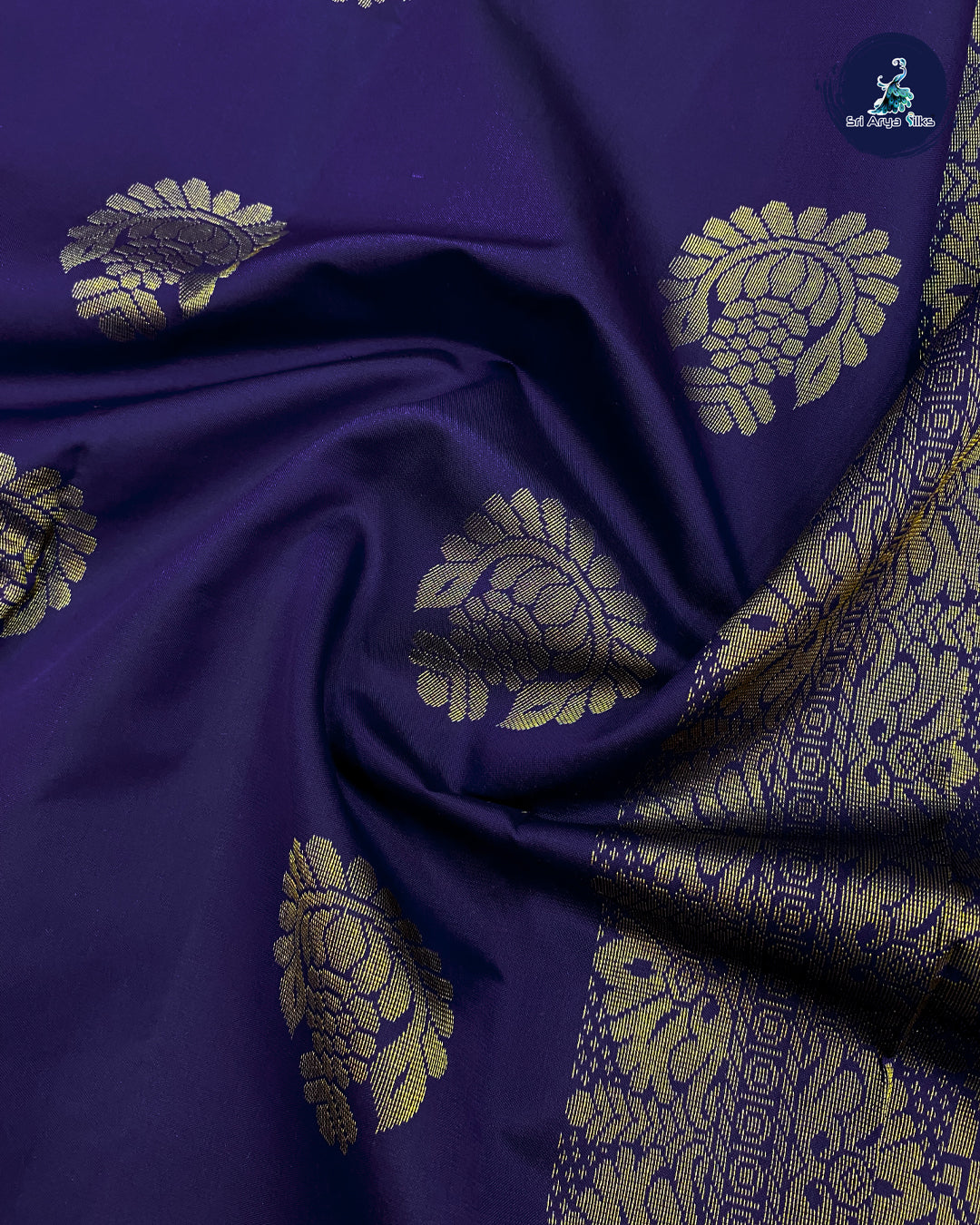Navy Blue Kanchipuram Half Pure Silk Saree