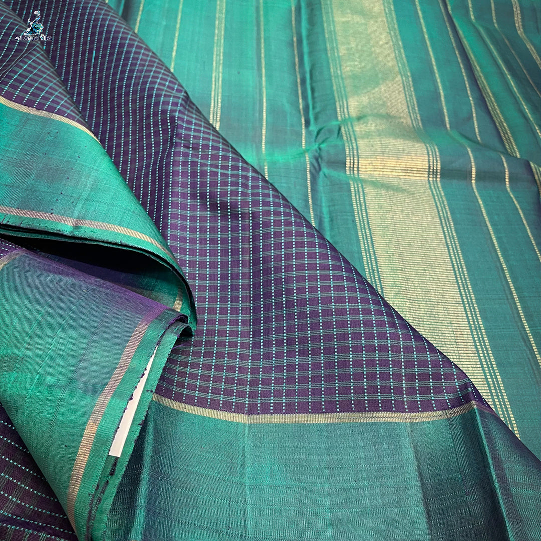 Navy Blue and Peacock Blue Handloom Pure Kanchipuram Silk Saree