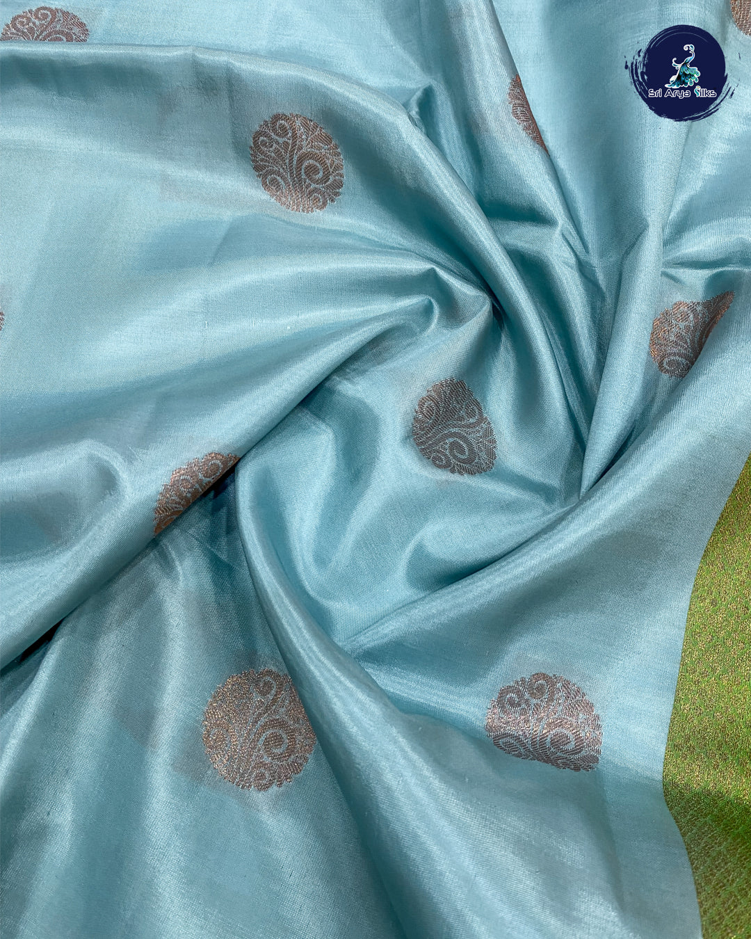 Ice Blue and Green Kanchipuram Half Pure Silk Saree