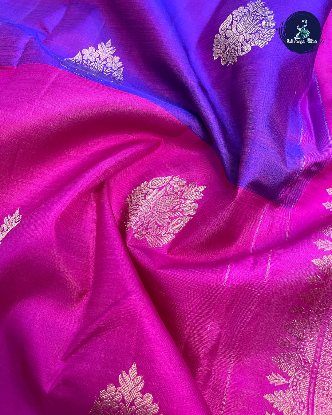 Purple and Pink Half and Half Pure Kanchipuram Silk Saree