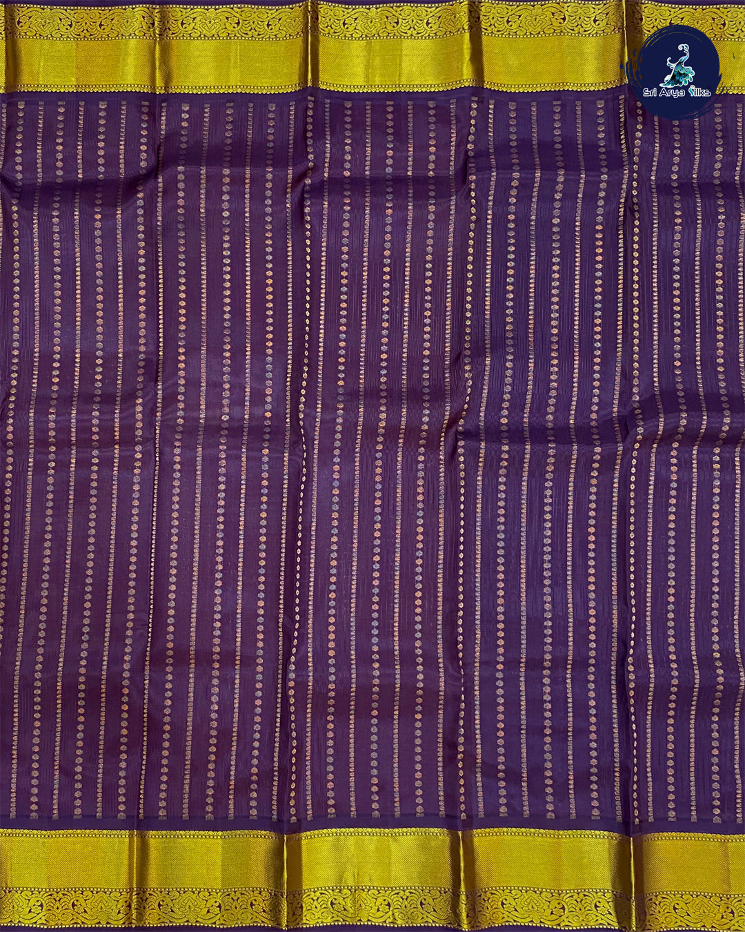 Mustard and Purple Kanchipuram Half Pure Silk Saree