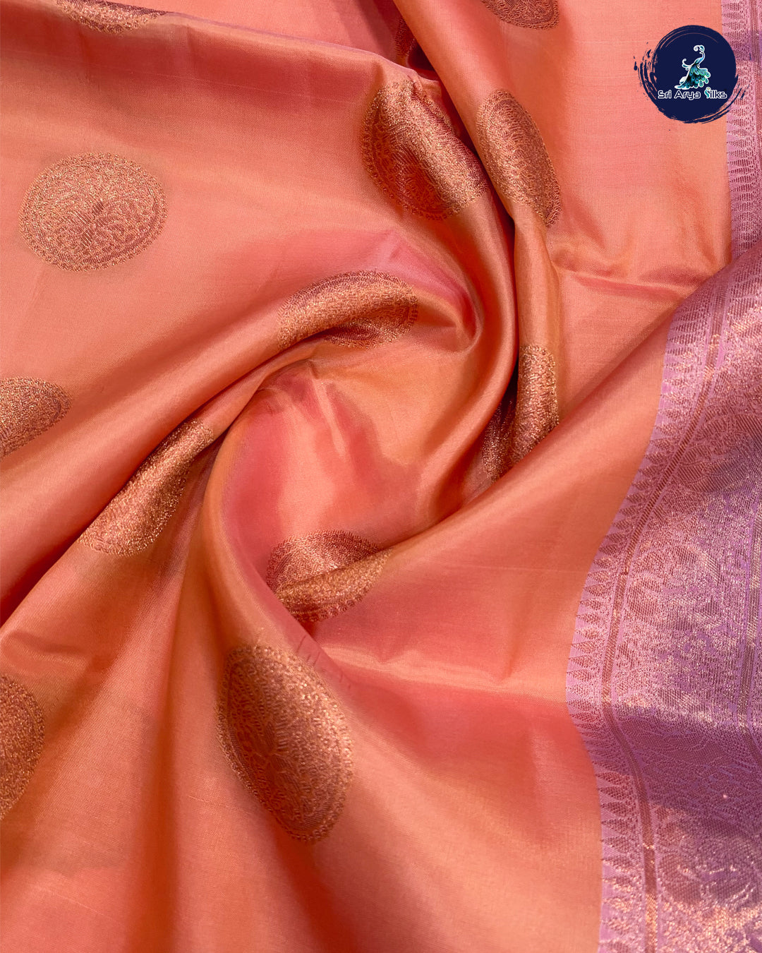 Peach and Lavender Kanchipuram Half Pure Silk Saree