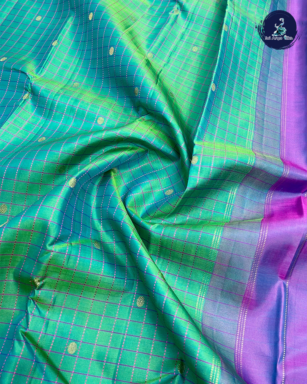 Dual Shade Green and Dark Lavender Pure Kanchipuram Silk Saree
