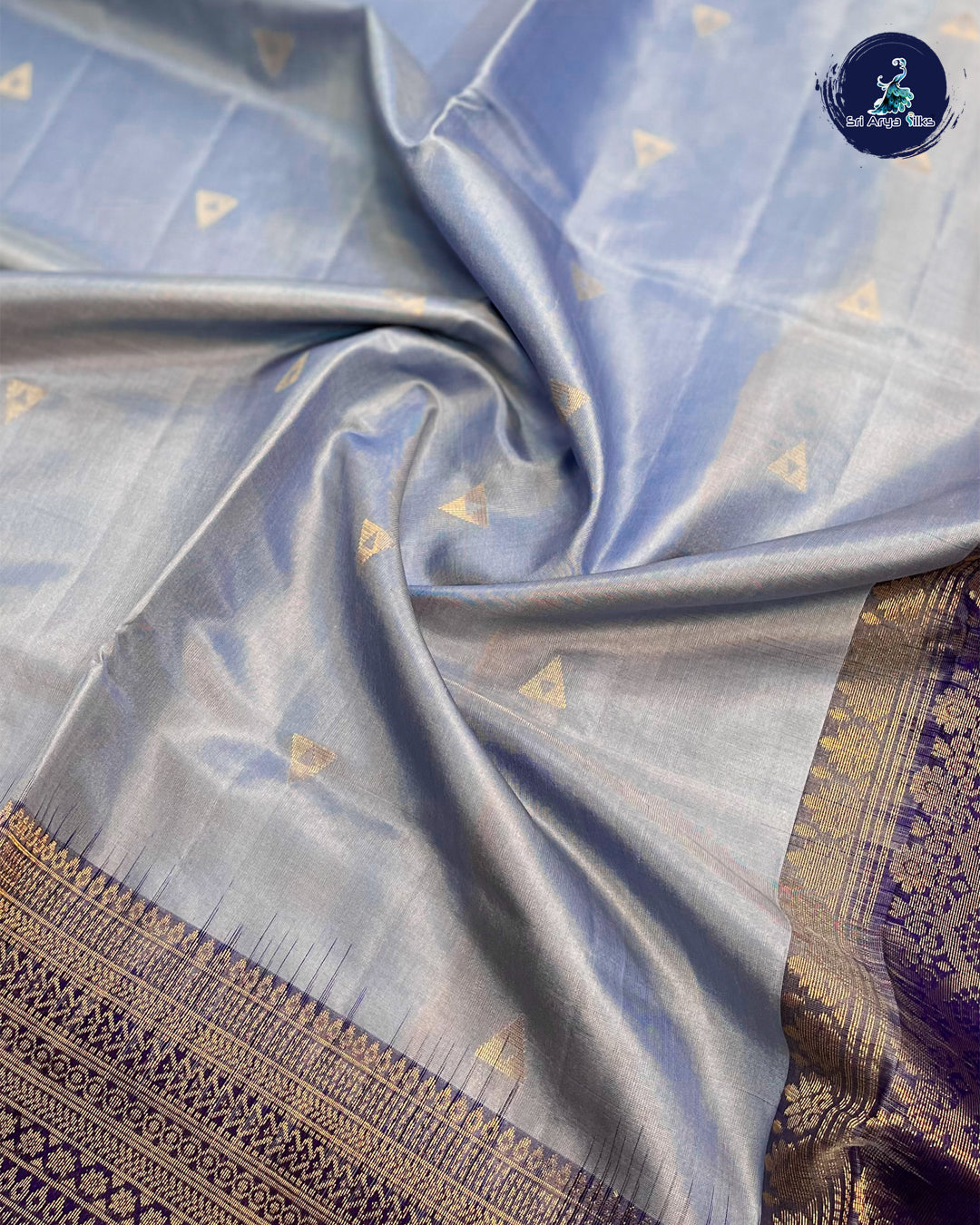 Light Blue and Navy Blue Handloom Pure Soft Silk Saree