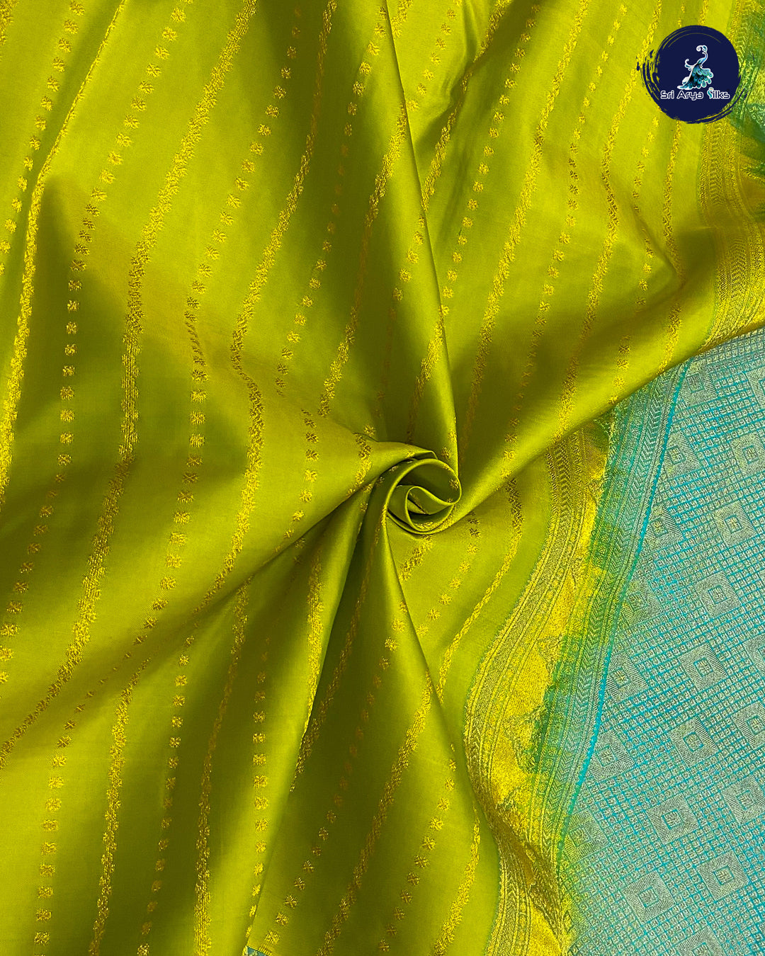Light Green and Teal Blue Kanchipuram silk saree