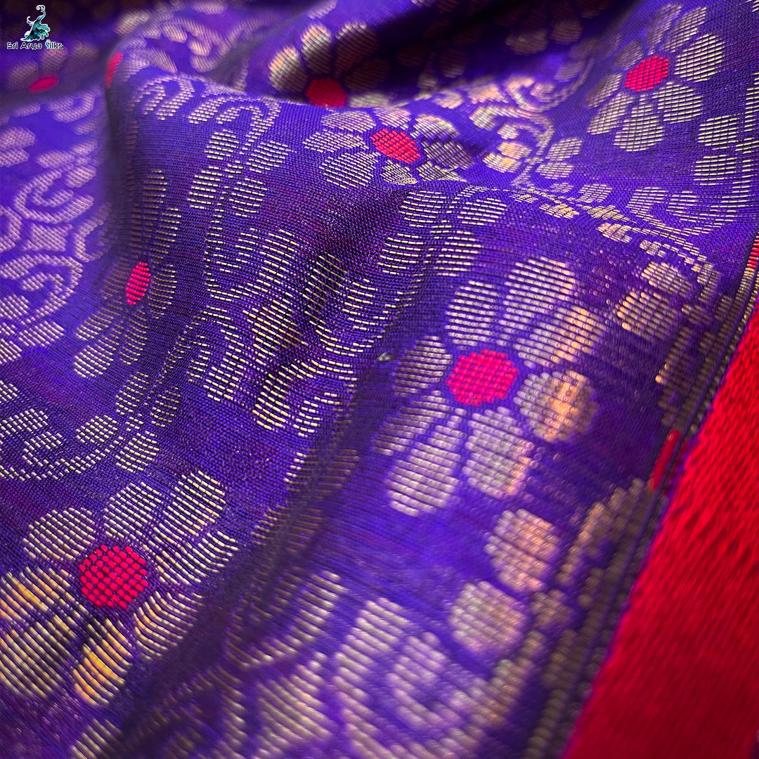 Navy Blue and Red Handloom silk cotton saree