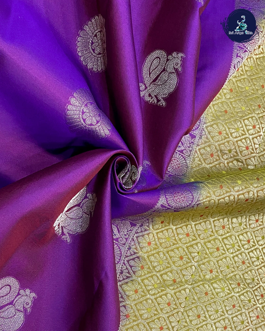 Purple Traditional Silk Saree With Light Green Blouse & Buttas Pattern
