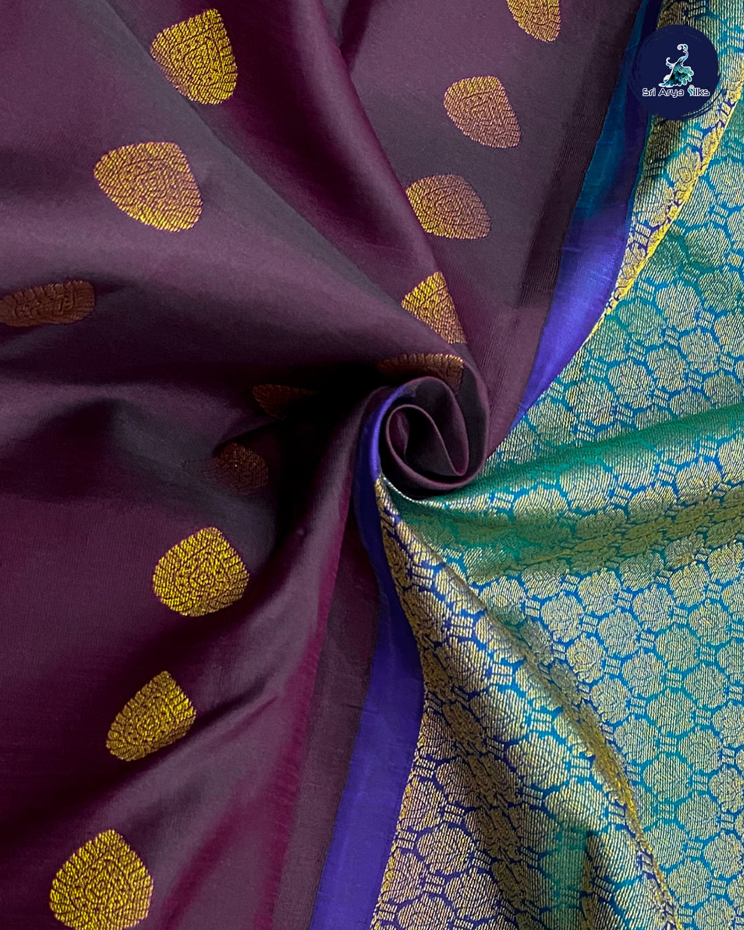 Wine and Teal Blue Kanchipuram silk saree