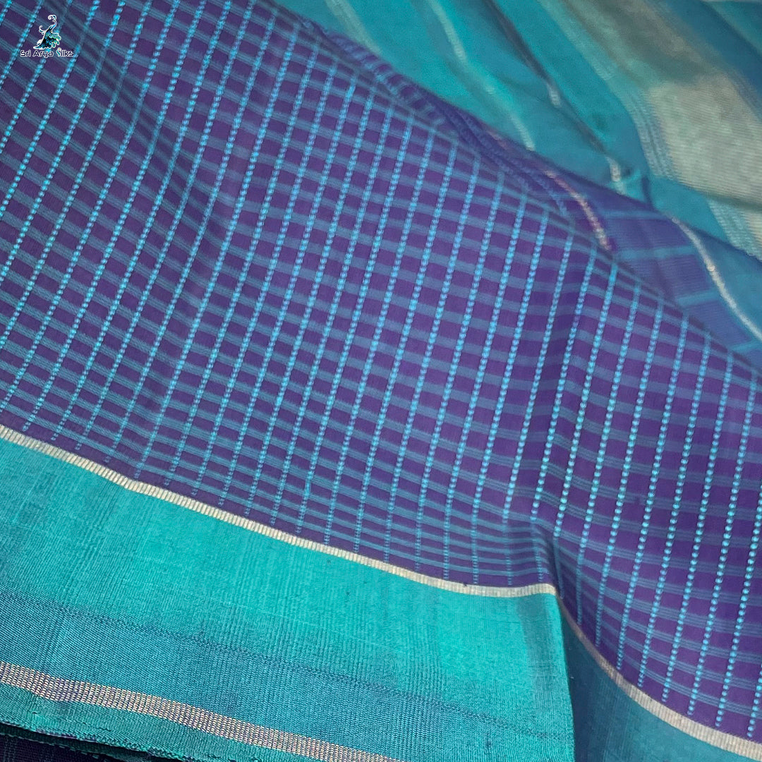 Navy Blue and Peacock Blue Handloom Pure Kanchipuram Silk Saree