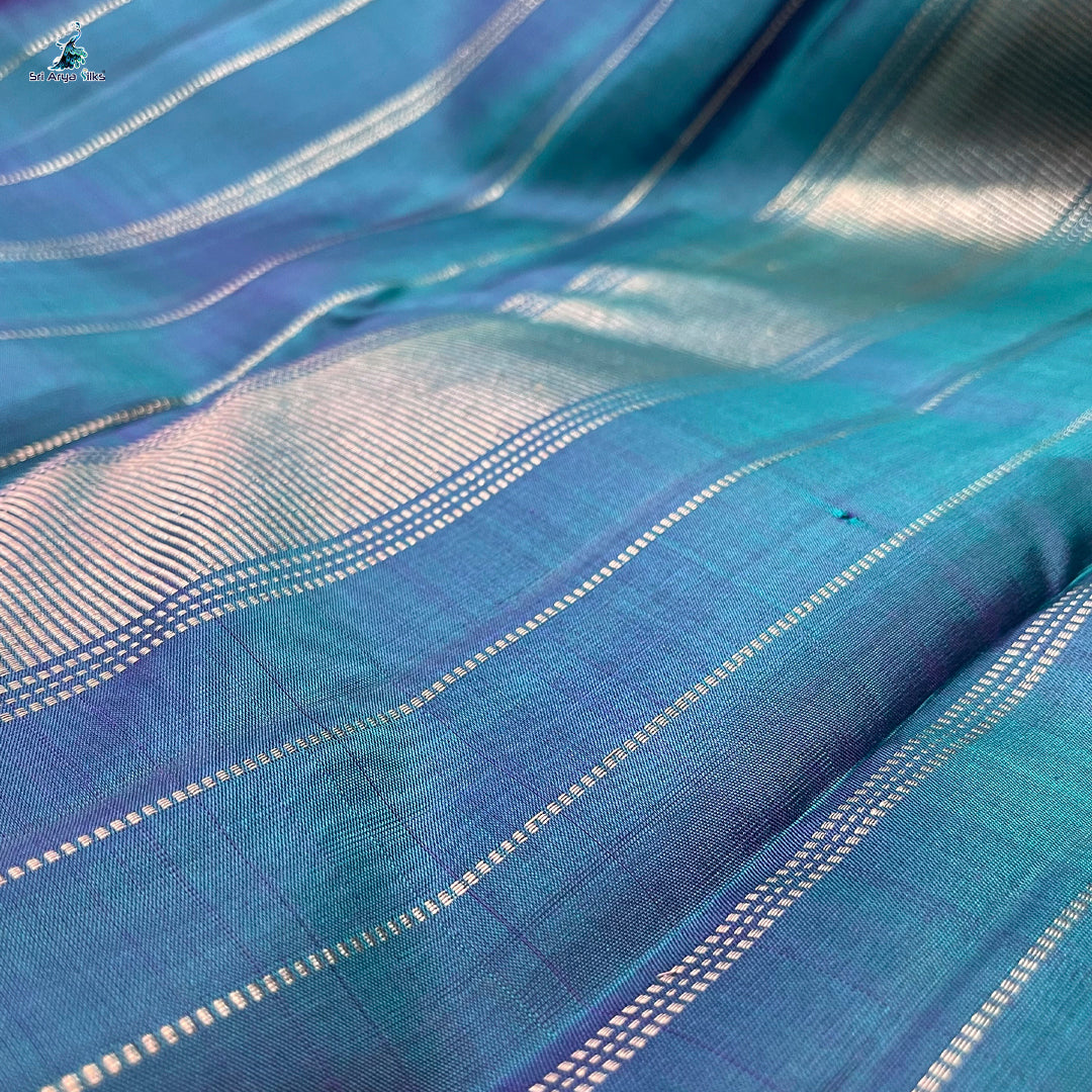 Navy Blue and Peacock Blue Handloom Pure Kanchipuram Silk Saree