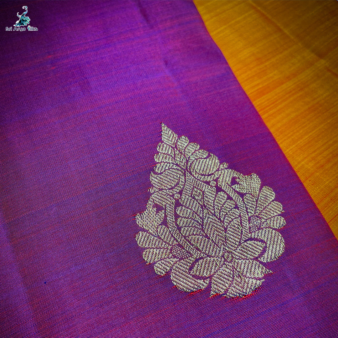 Mango Yellow and Purple Half and Half Pure Kanchipuram Silk Saree