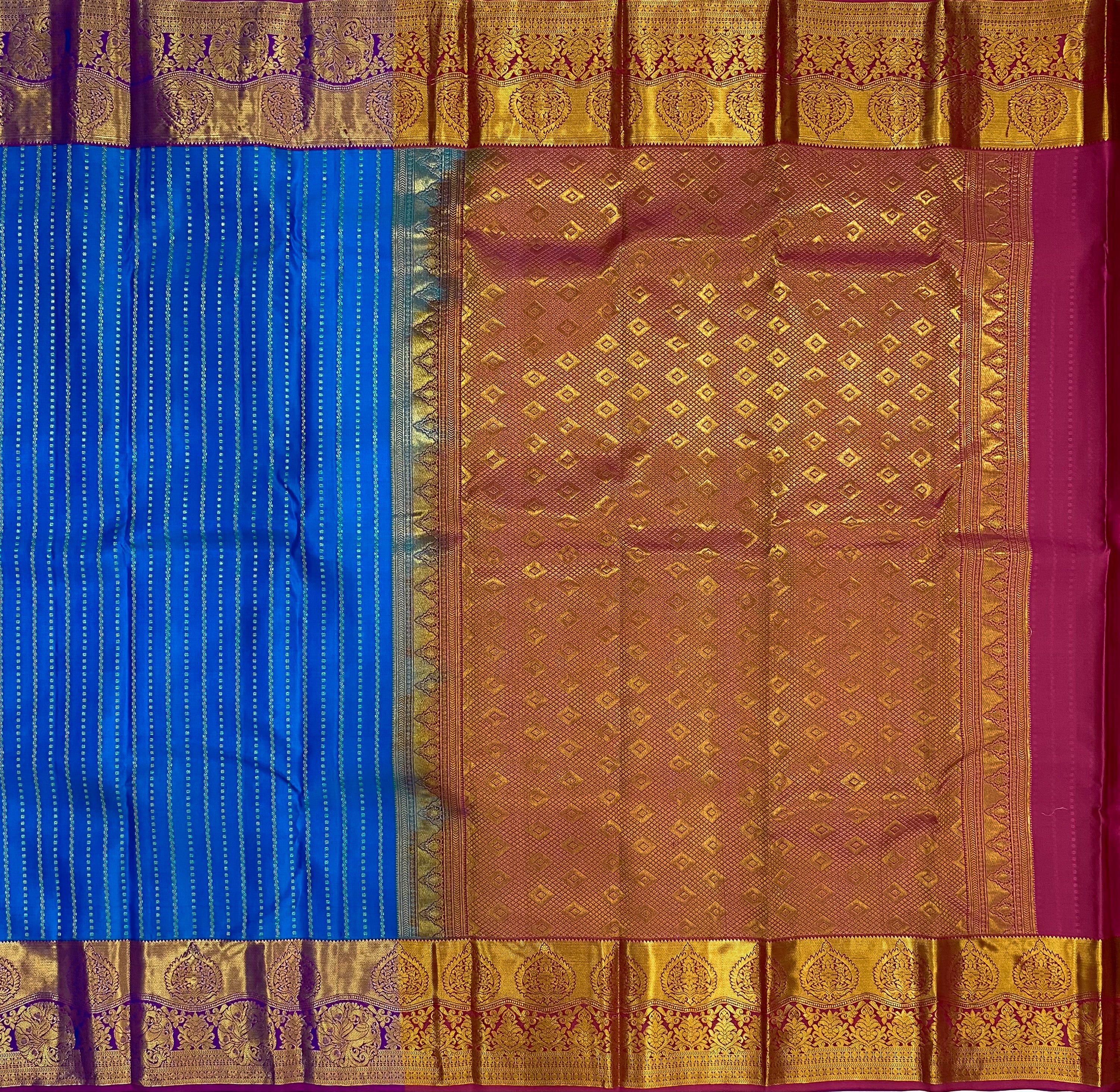 Blue Traditional Silk Saree With Pink Blouse & Buttas Pattern