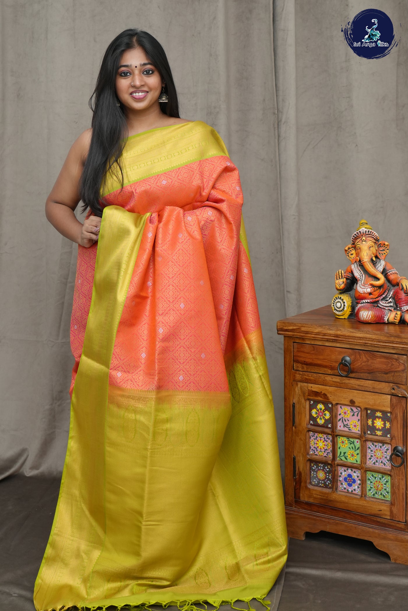 Orangish Pink Semi Soft Silk Saree With Jacquard Pattern