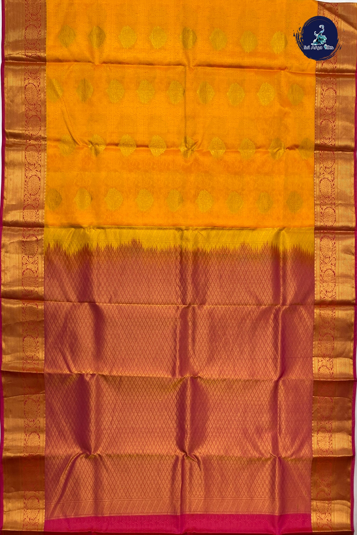 Mango Yellow Bridal Silk Saree With Embossed Pattern