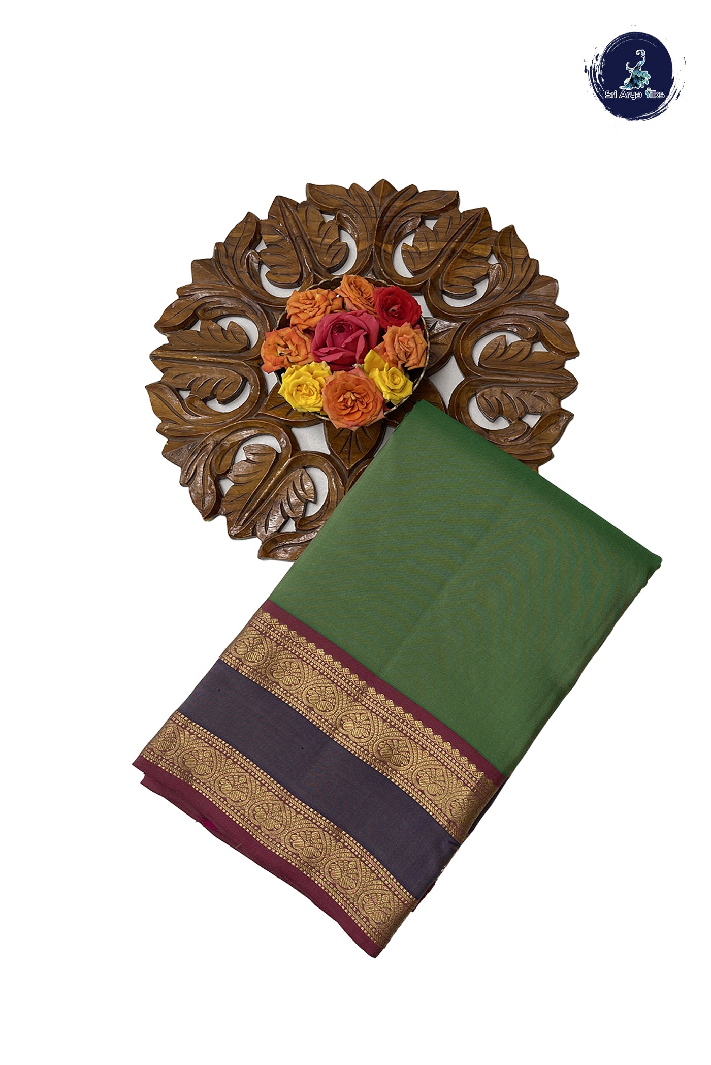 Light Green Silk Saree With Plain Pattern