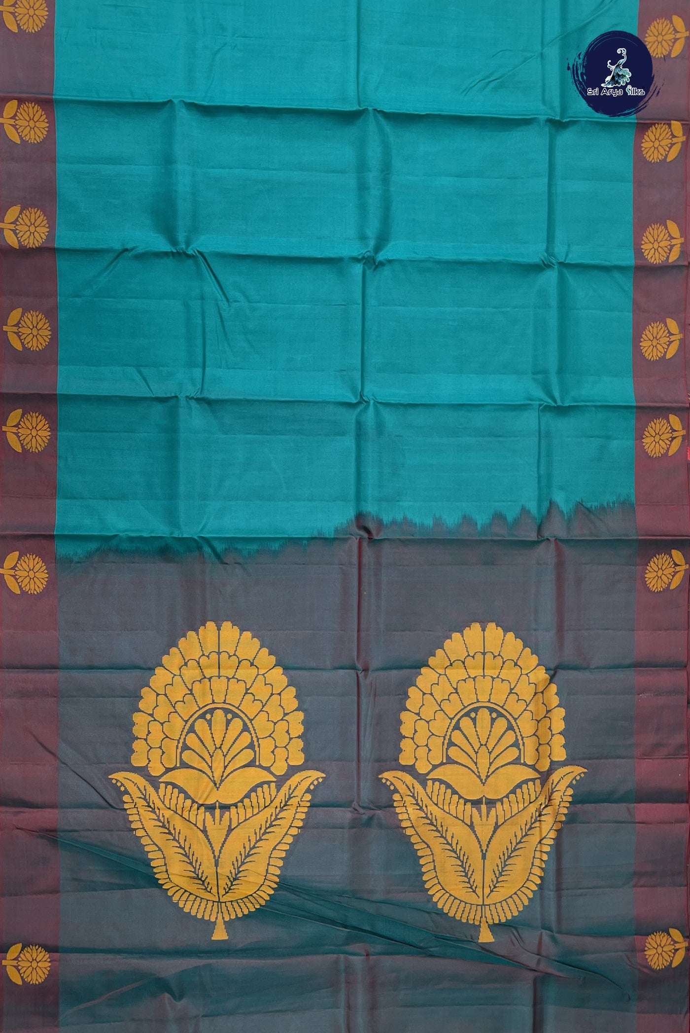 Teal Silk Saree With Thread Work Pattern