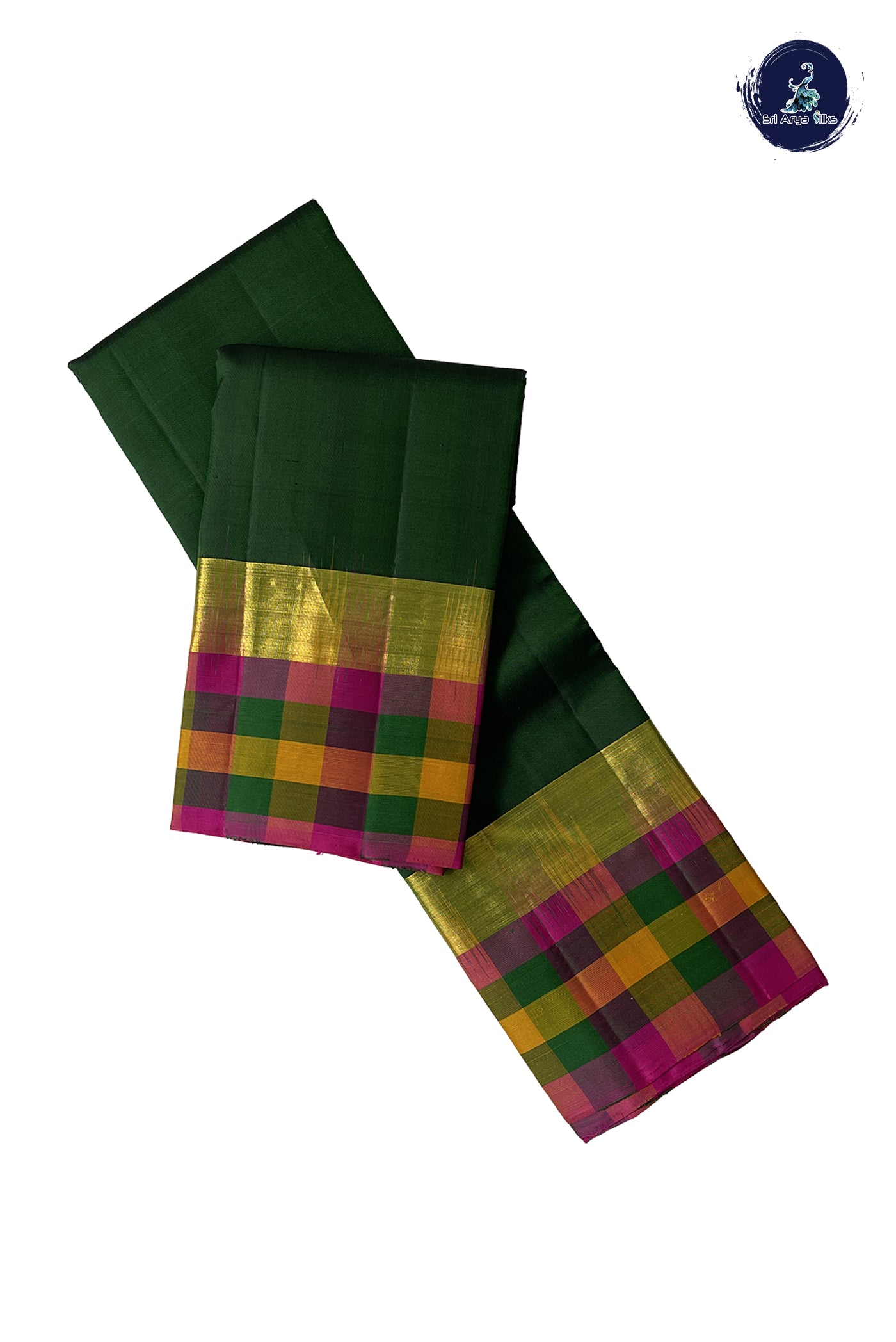 Bottle Green Light Weight Silk Saree With Plain Pattern