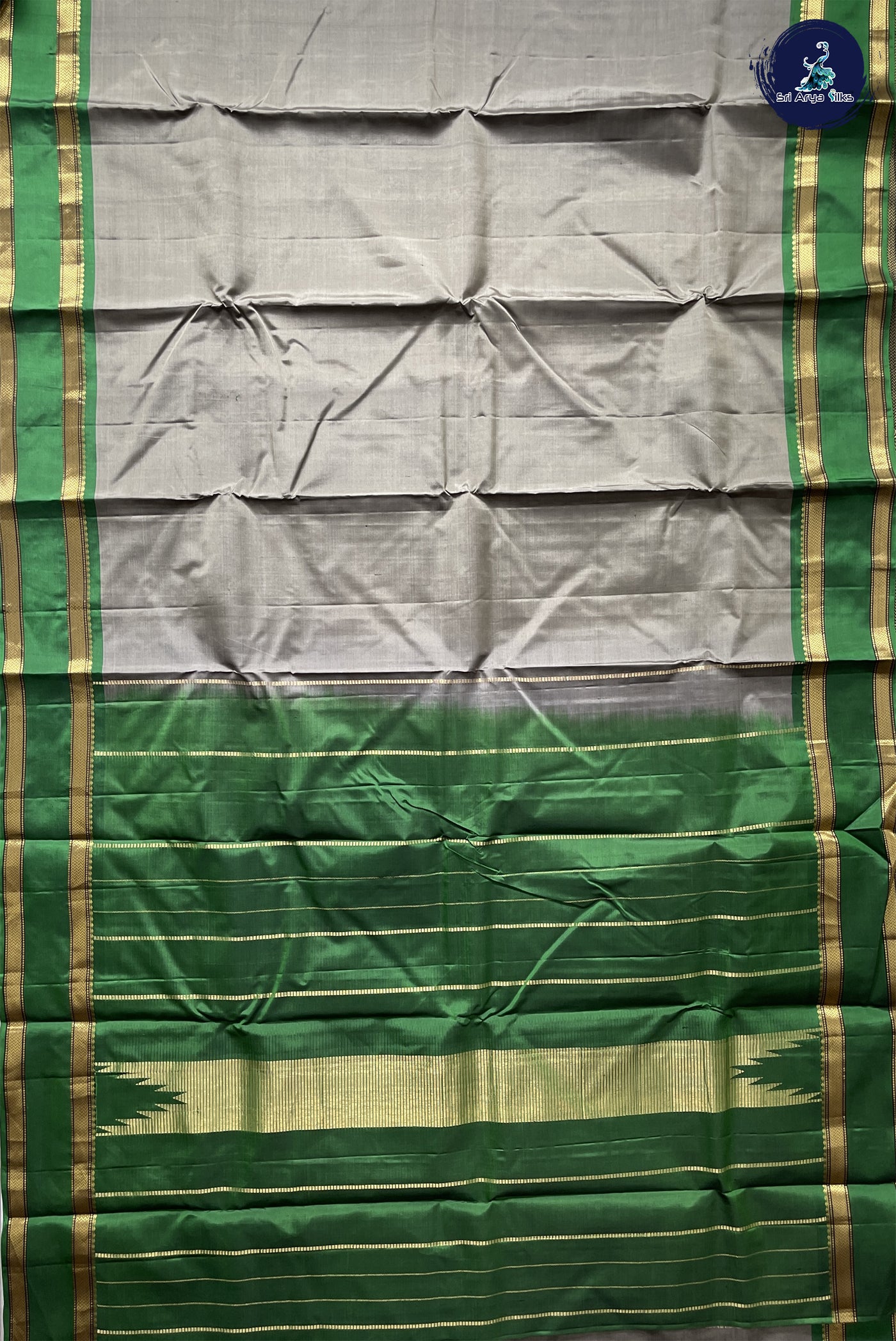 Greenish Grey Light Weight Silk Saree With Plain Pattern