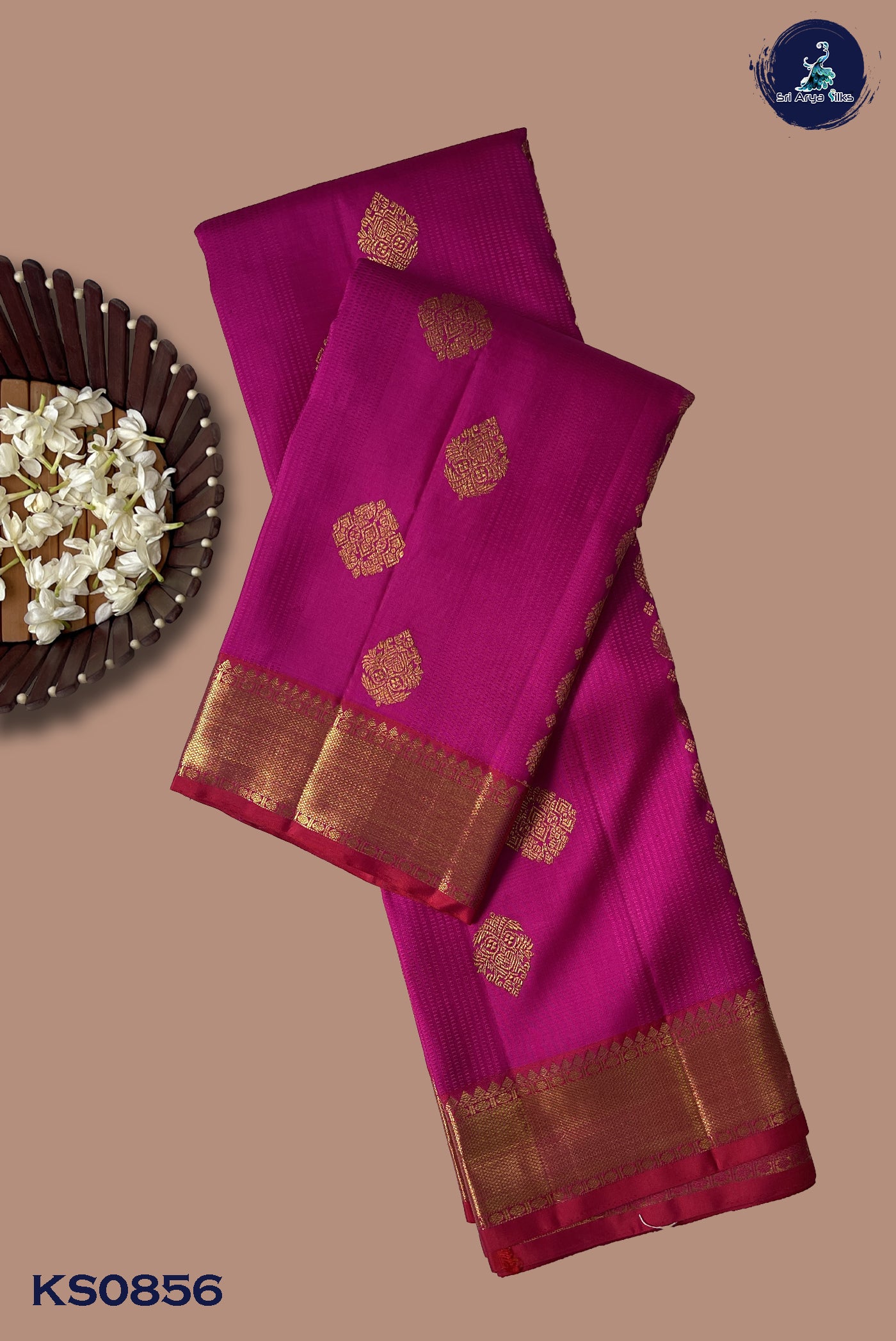 Magenta Pink Brocade Silk Saree With Embossed Pattern