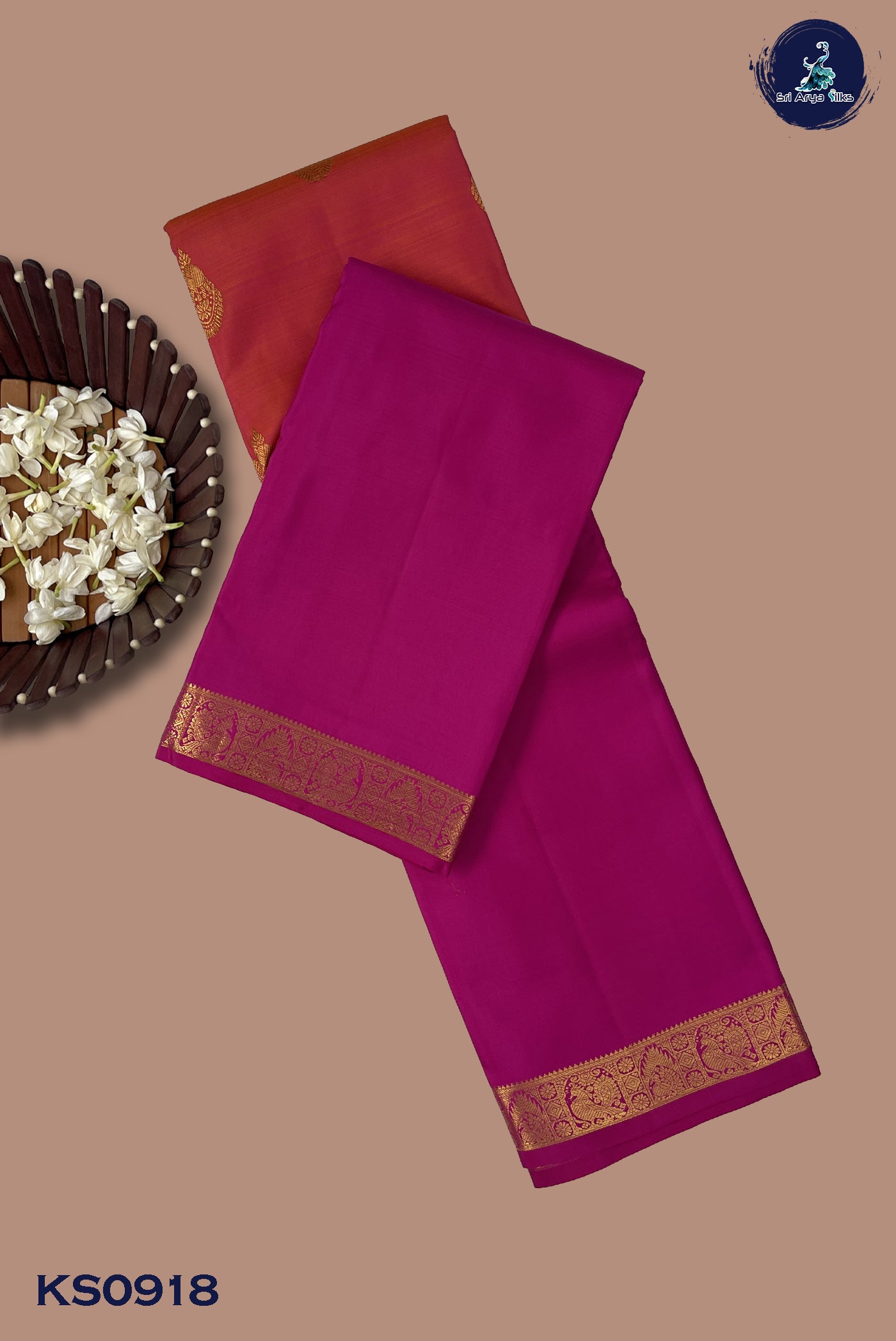 Pinkish Orange Traditional Bridal Silk Saree With Muppagam / 3 Part Pattern