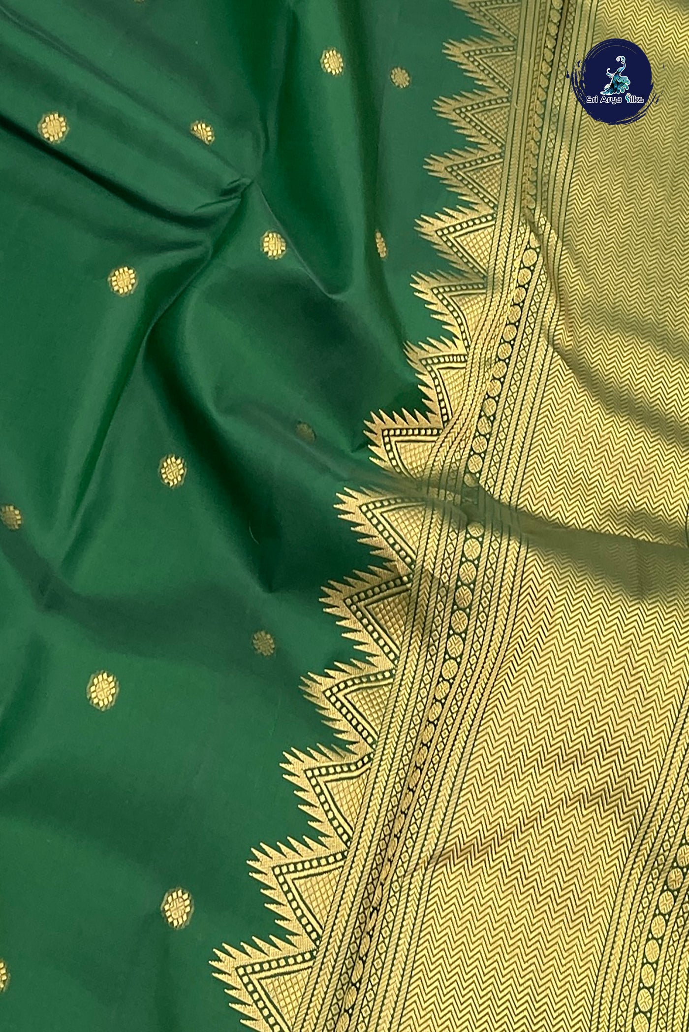 Dark Green Korvai Contrast Bridal Silk Saree With Zari Buttas Pattern