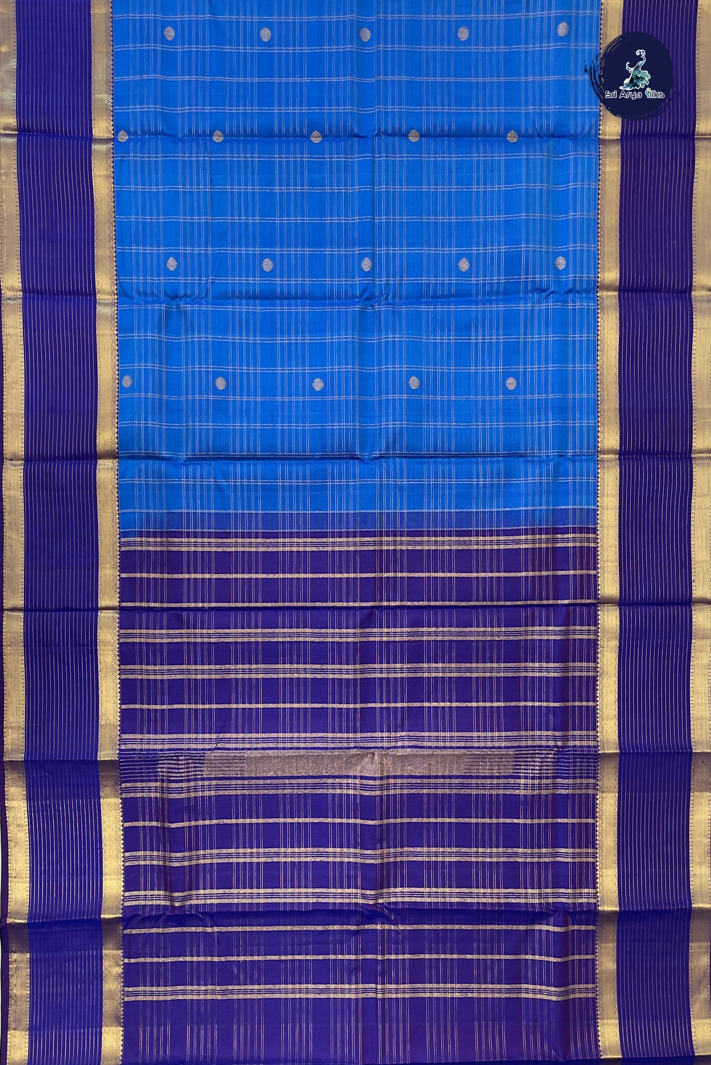Copper Sulphate Blue Bridal Silk Saree With Zari Checked Pattern