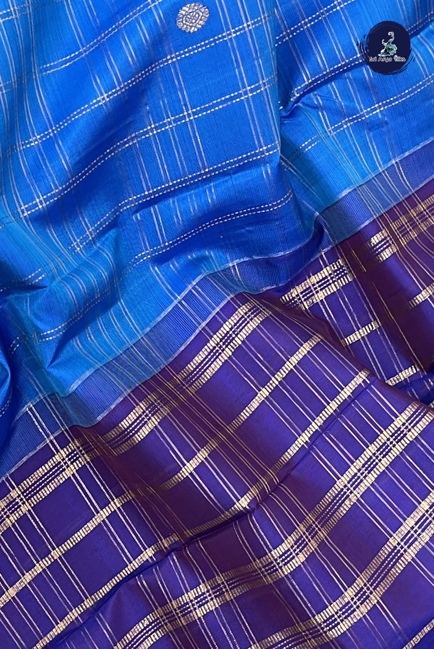Copper Sulphate Blue Bridal Silk Saree With Zari Checked Pattern