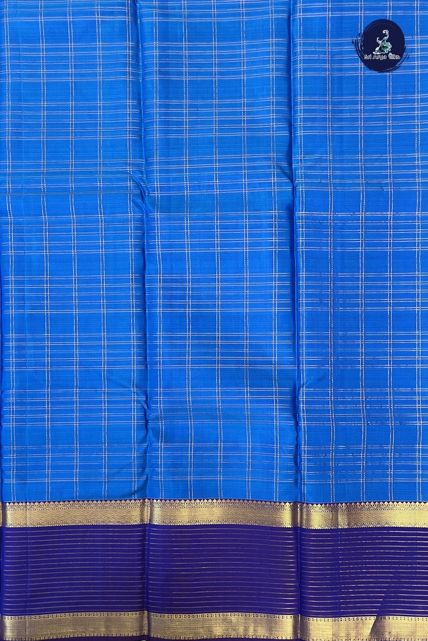 Copper Sulphate Blue Bridal Silk Saree With Zari Checked Pattern