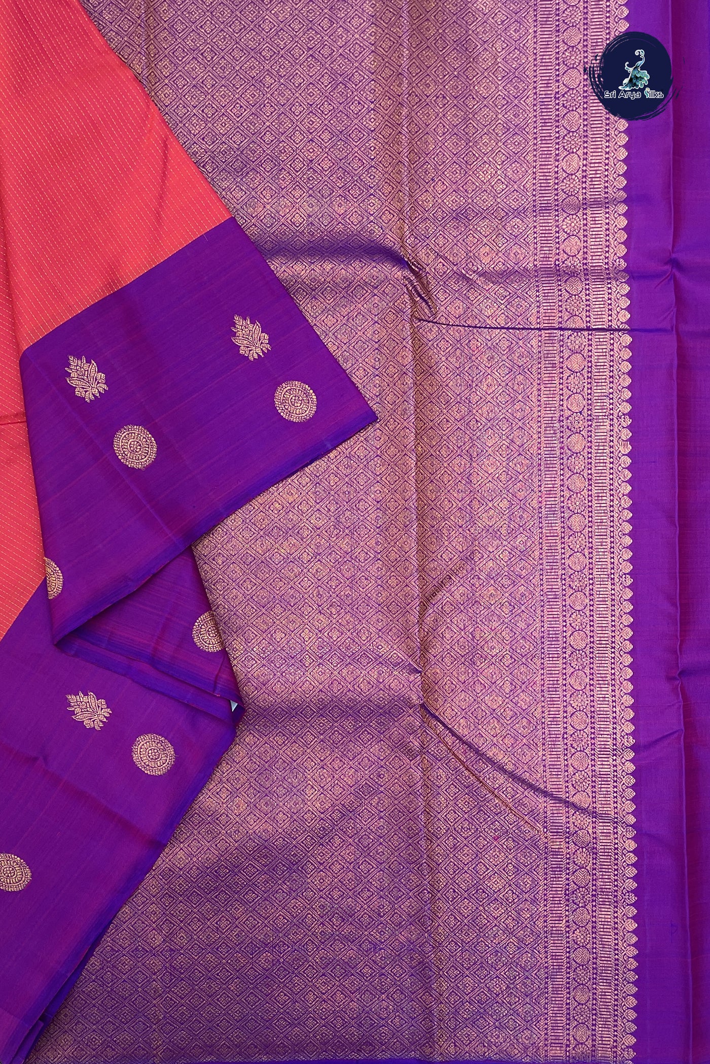 Dual Tone Pink Traditional Bridal Silk Saree With Stripes Pattern