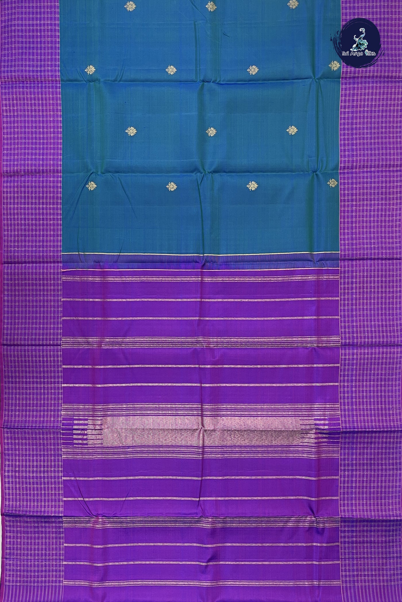 Peacock Blue Bridal Silk Saree With Zari Buttas Pattern