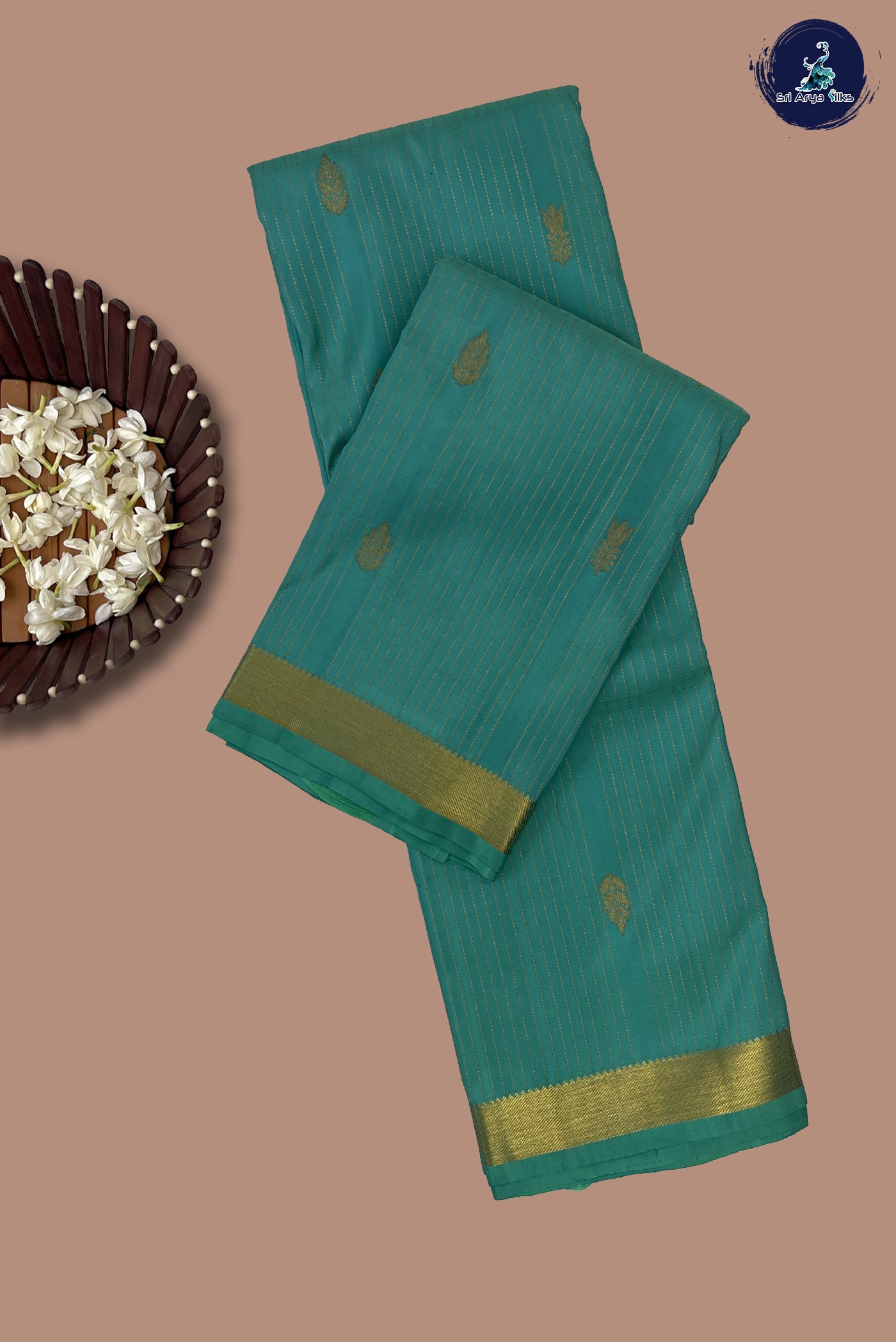 Sea Green Bridal Silk Saree With Stripes Pattern