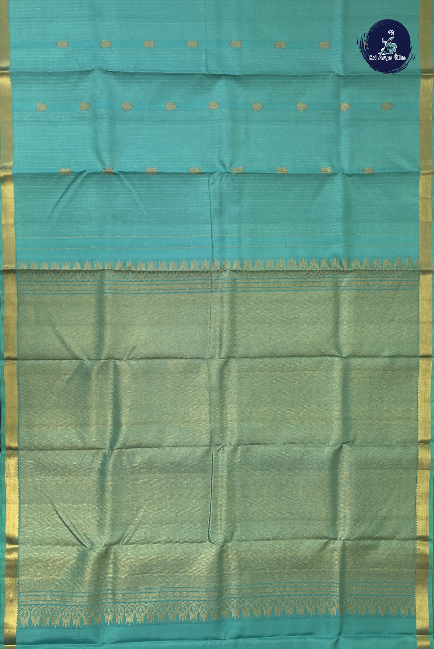Sea Green Bridal Silk Saree With Stripes Pattern