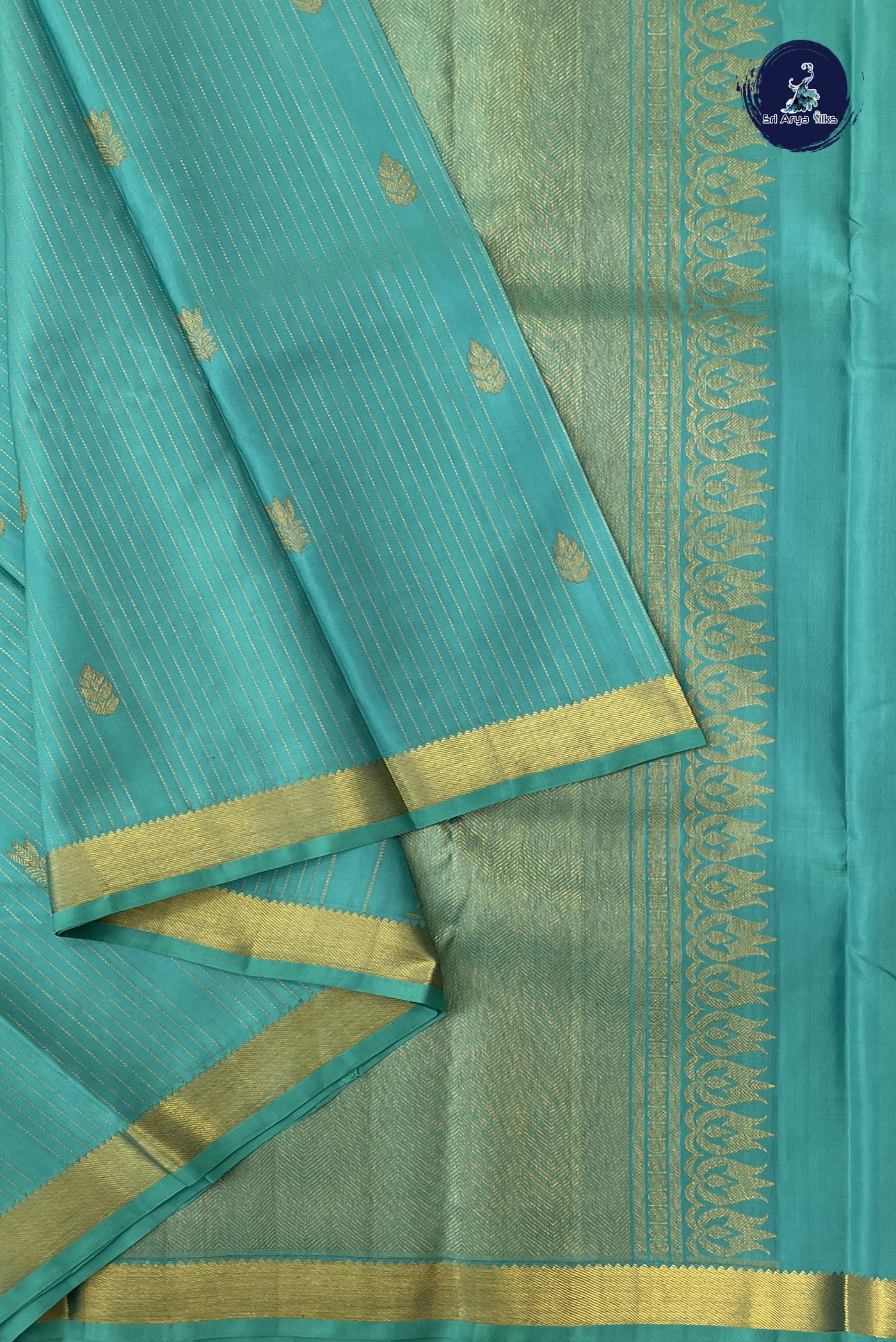 Sea Green Bridal Silk Saree With Stripes Pattern