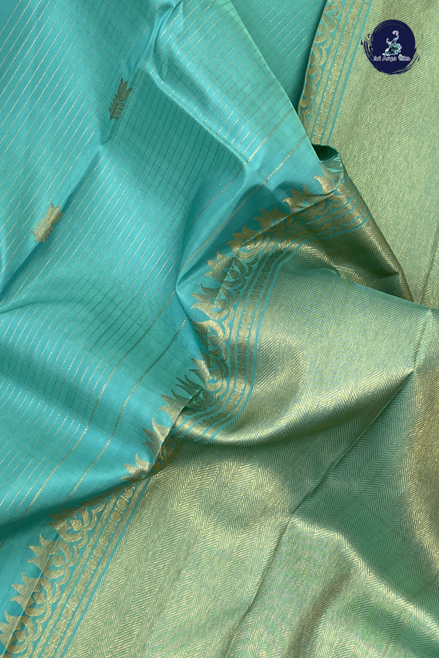 Sea Green Bridal Silk Saree With Stripes Pattern